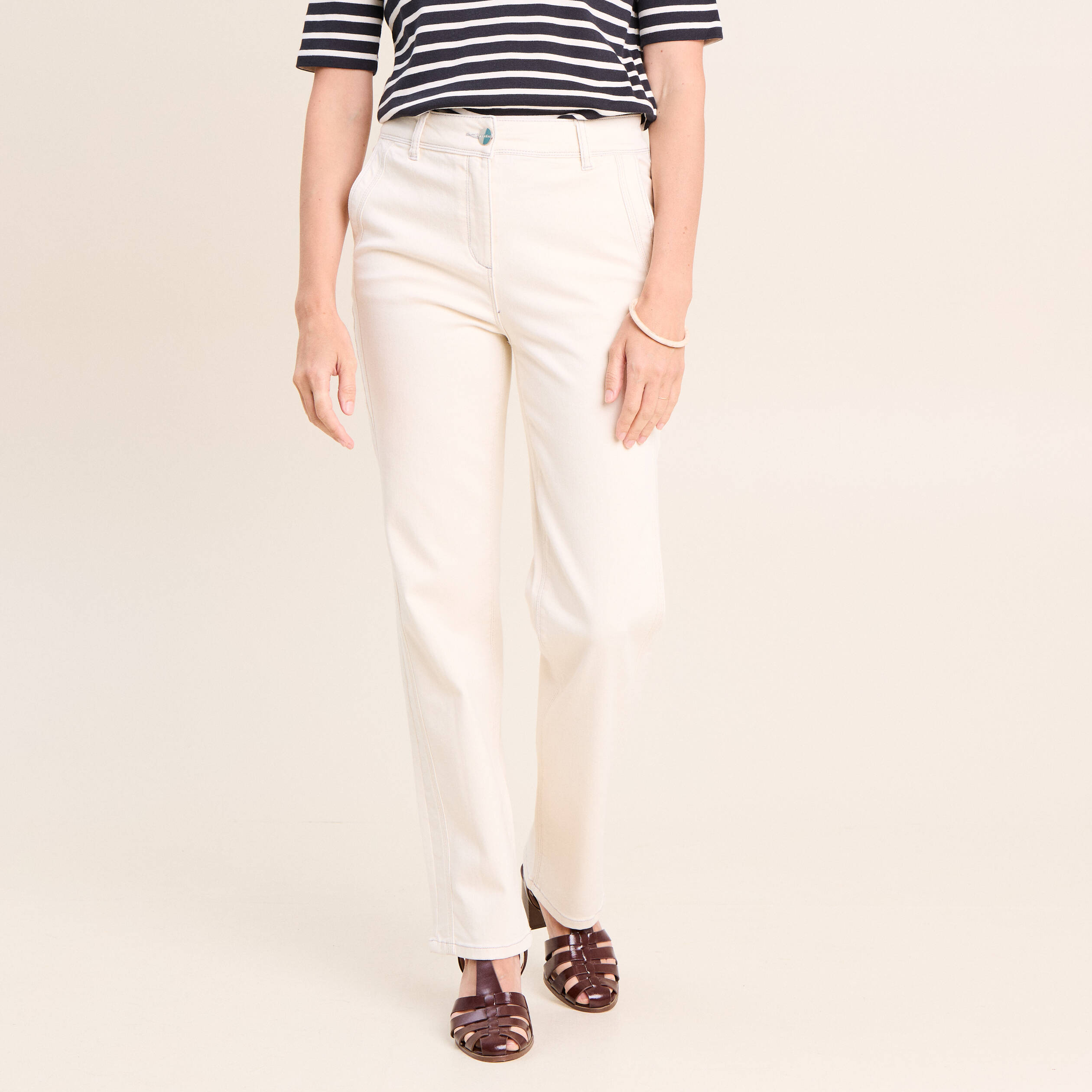 Jean taille haute sable femme