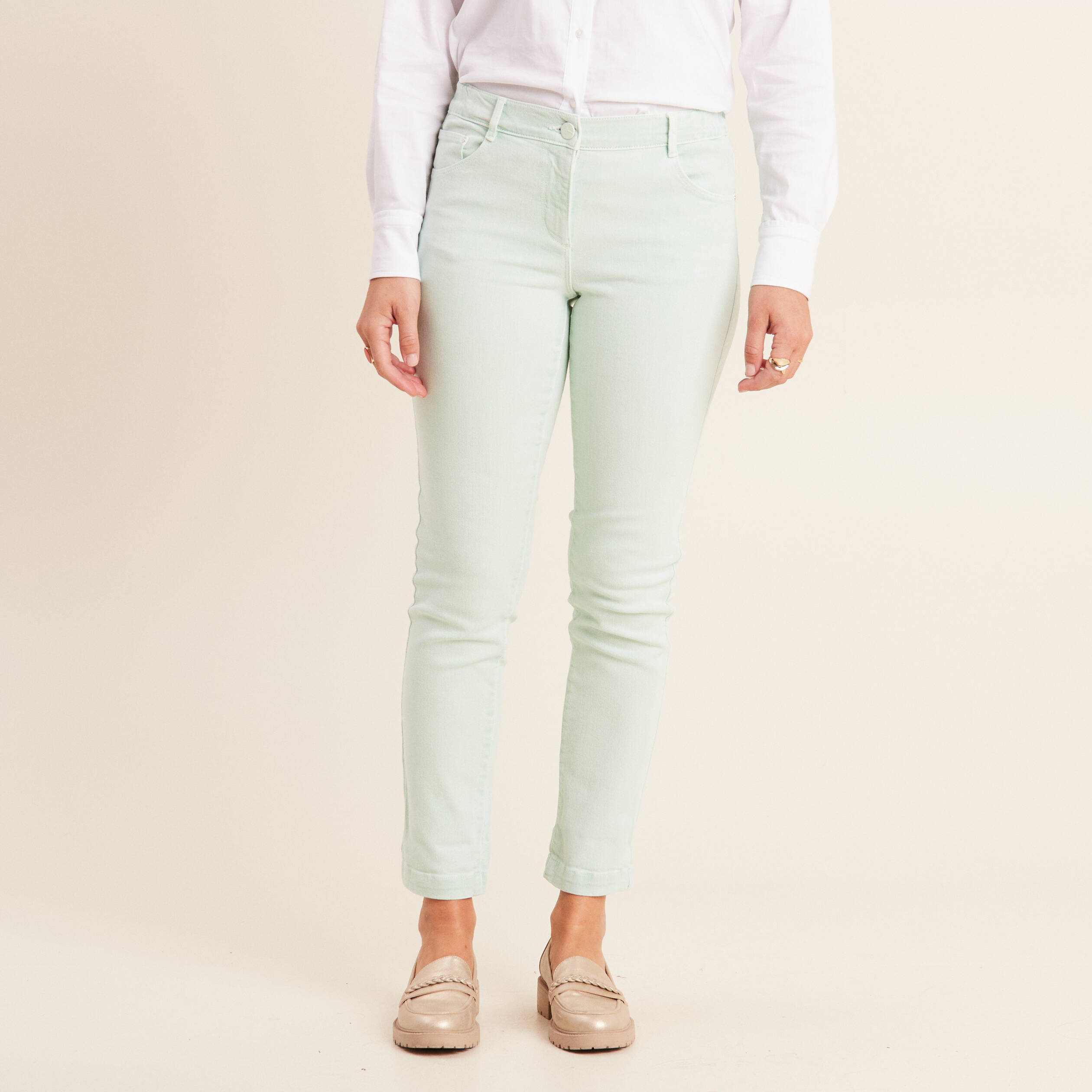 jean ajuste 78eme 5 poches vert clair femme Jean ajusté 7/8ème 5 poches vert clair femme
