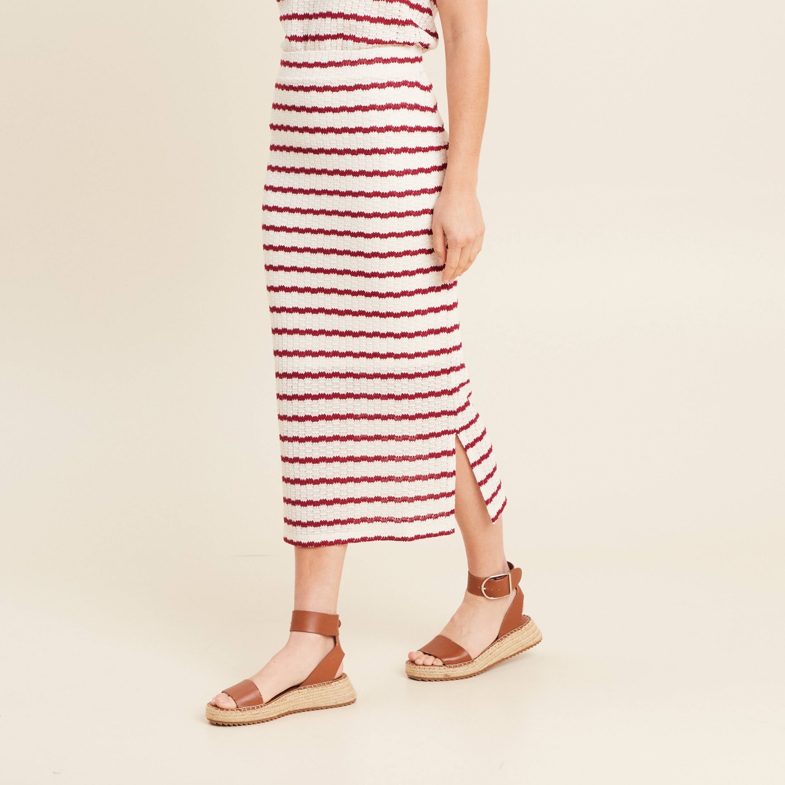 Jupe droite longue beige femme