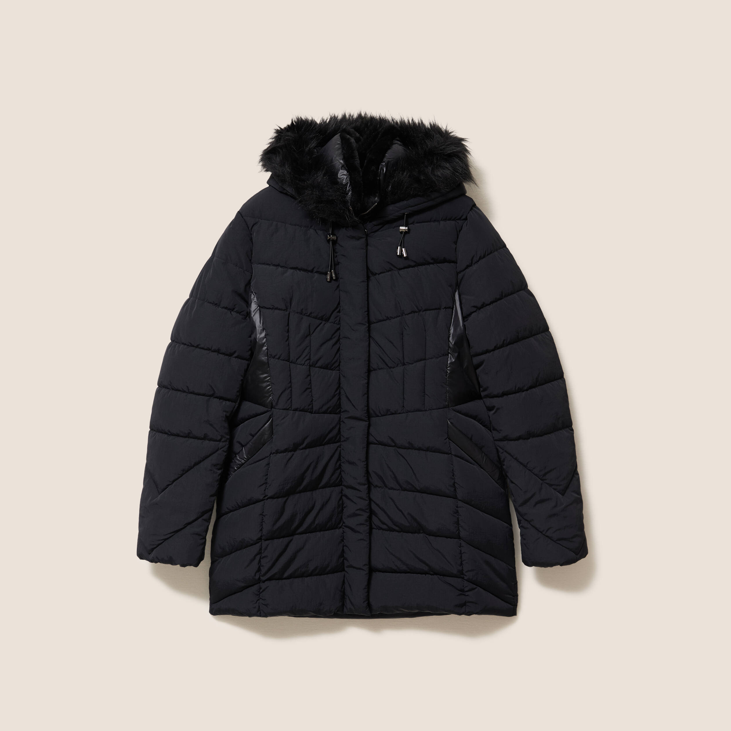 Doudoune d&eacute;perlante cintr&eacute;e &agrave; capuche noir femme