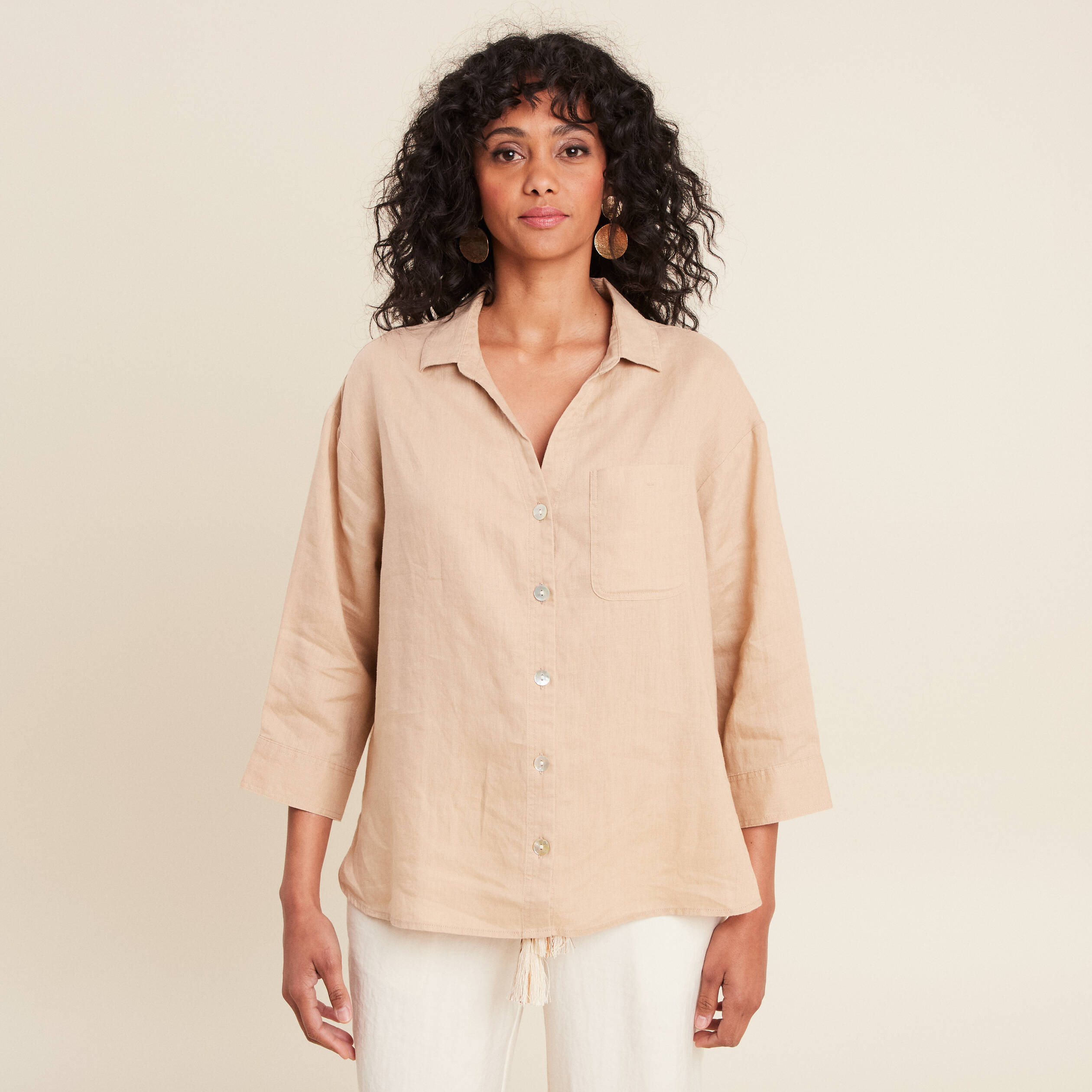 chemise manches 34 sable femme Chemise manches 3/4 sable femme