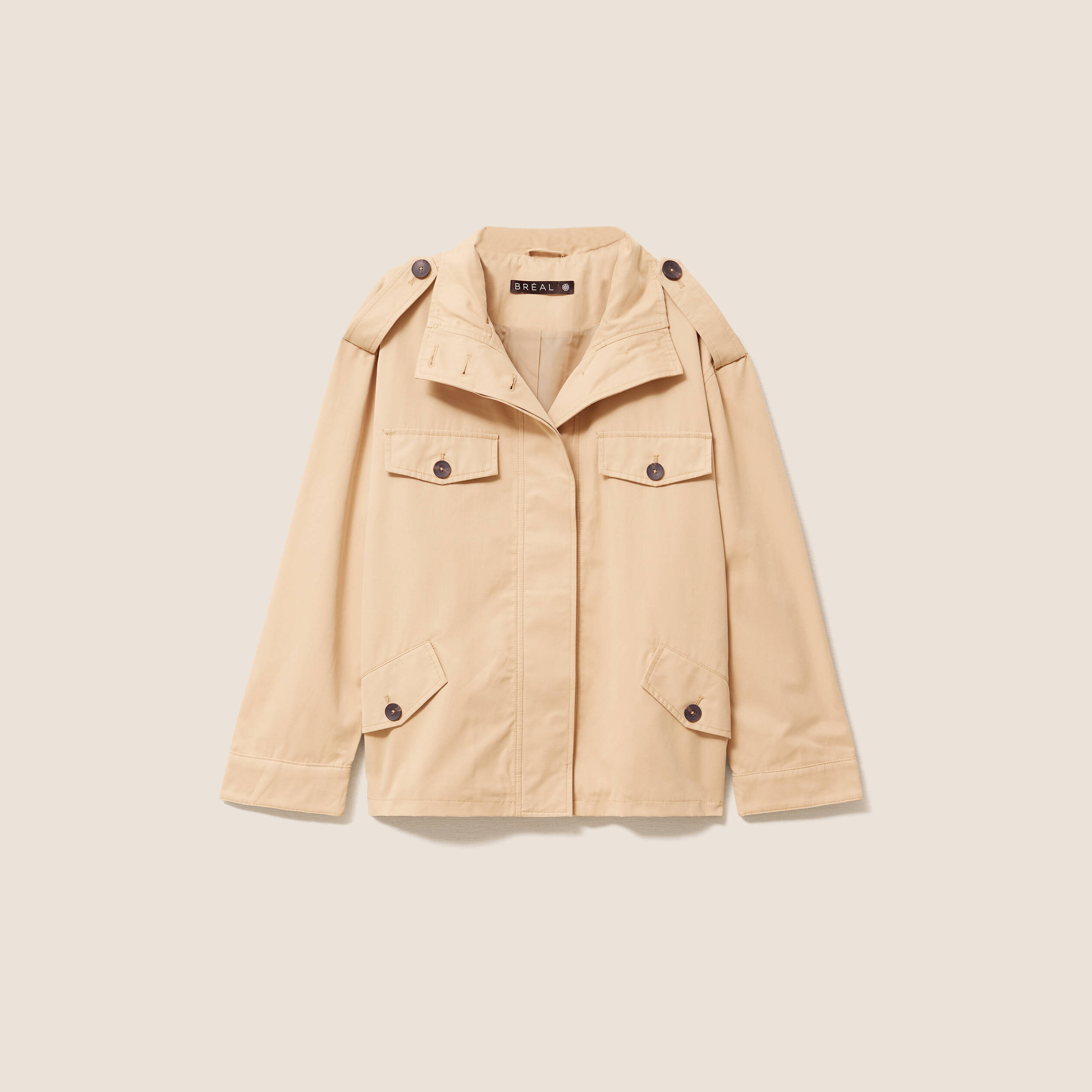 Trench col montant doubl&eacute; beige femme