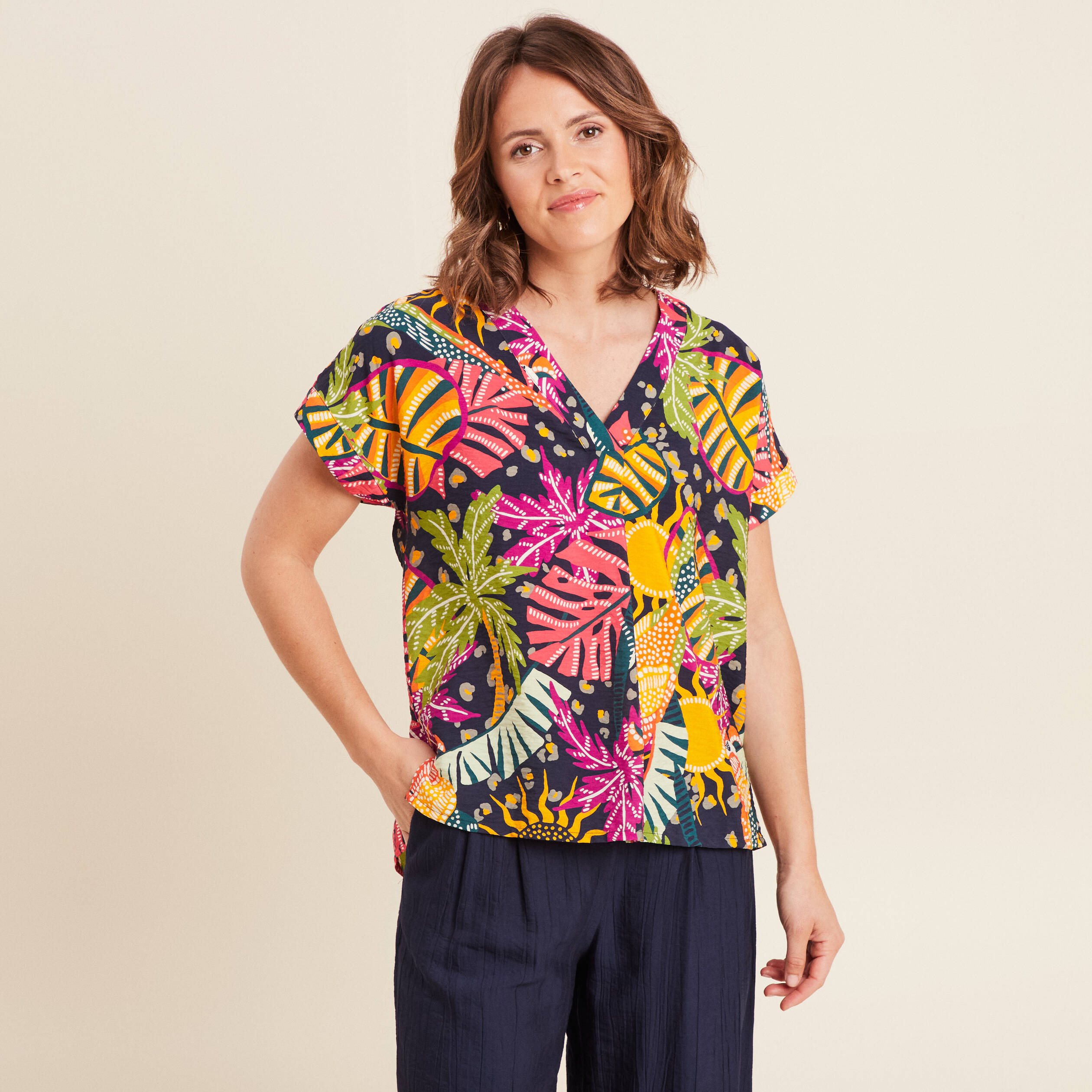 blouse ample manches courtes multicolore femme Blouse ample manches courtes multicolore femme