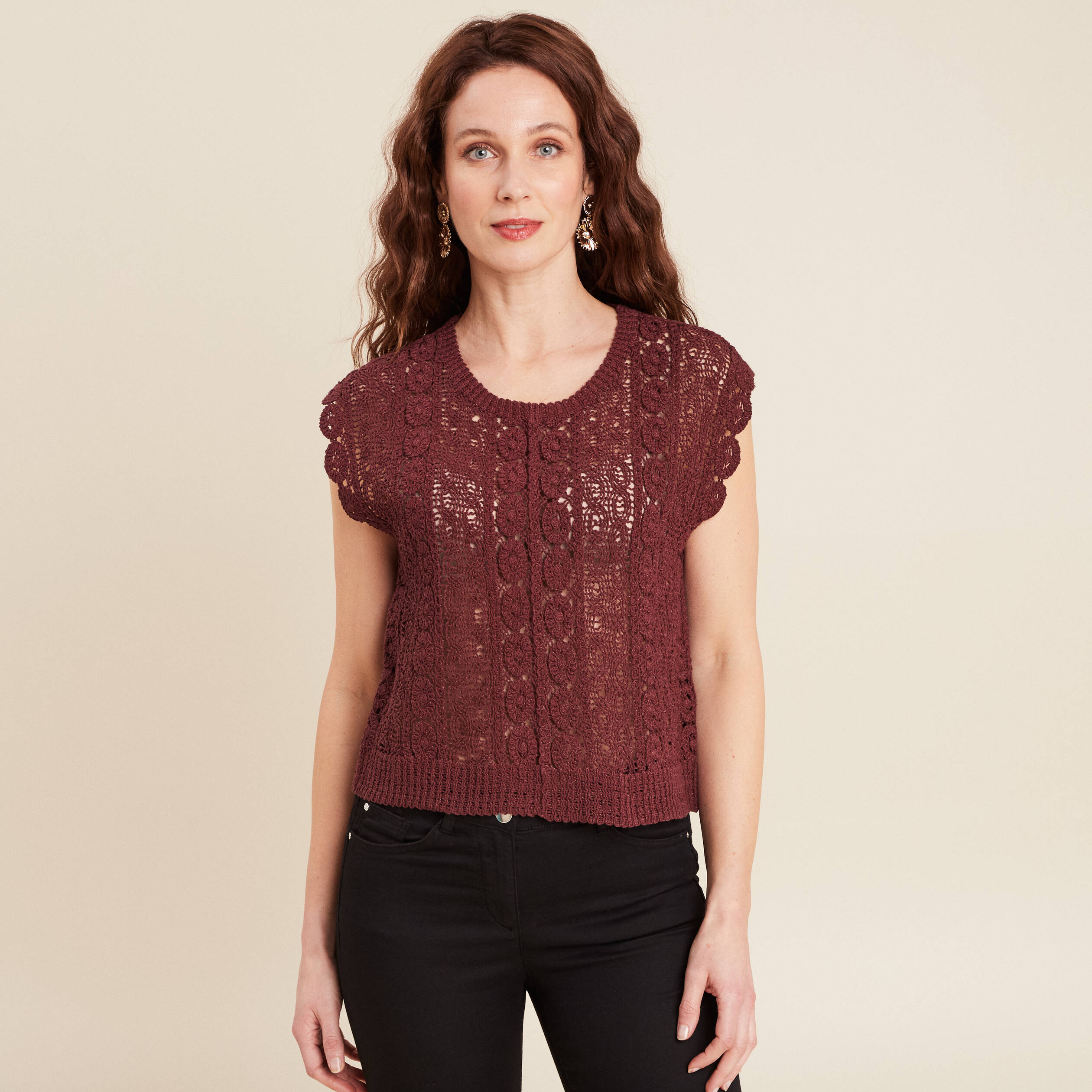 debardeur macrame bordeaux femme Débardeur macramé bordeaux femme