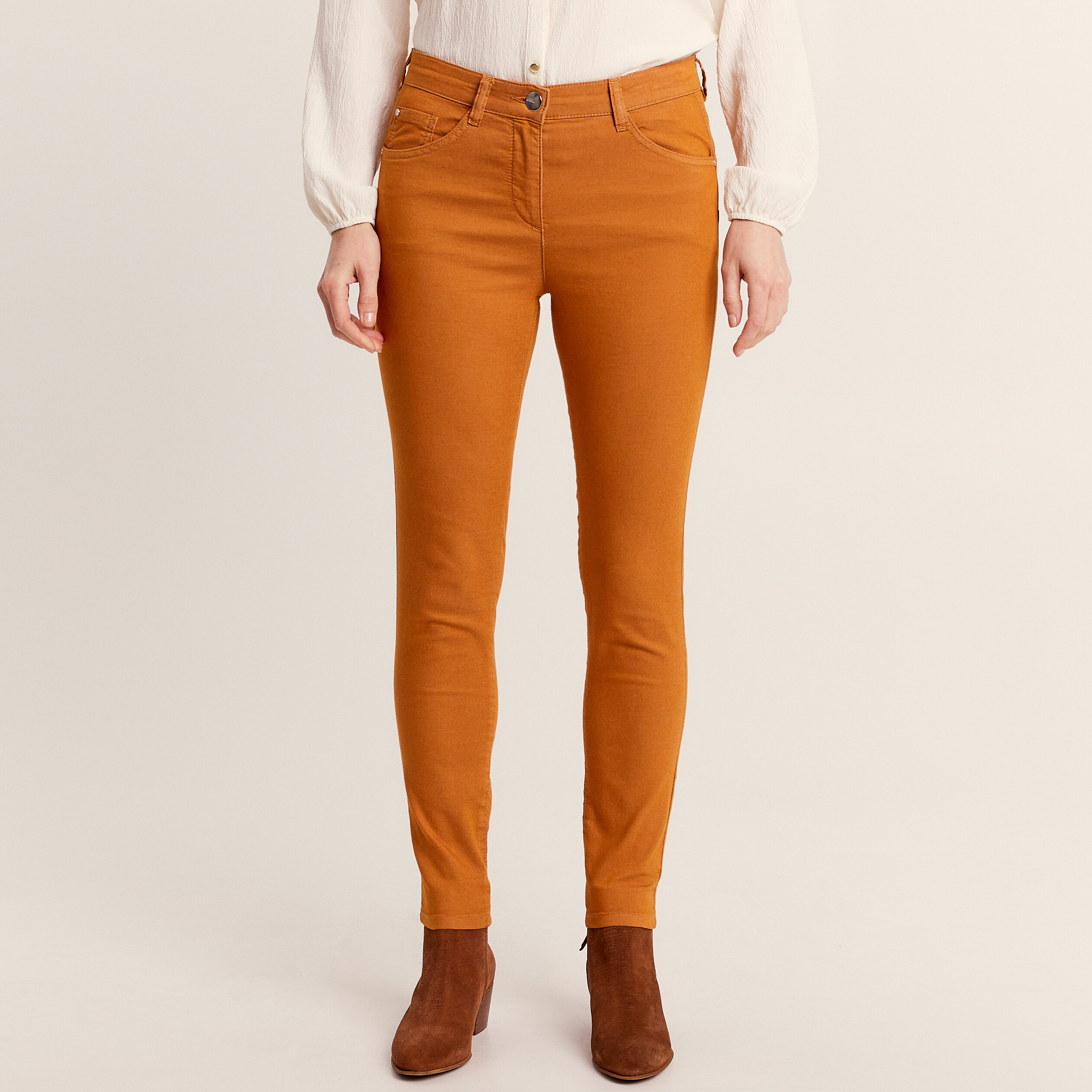 Pantalon léger taille standard 7/8ème orange foncé femme