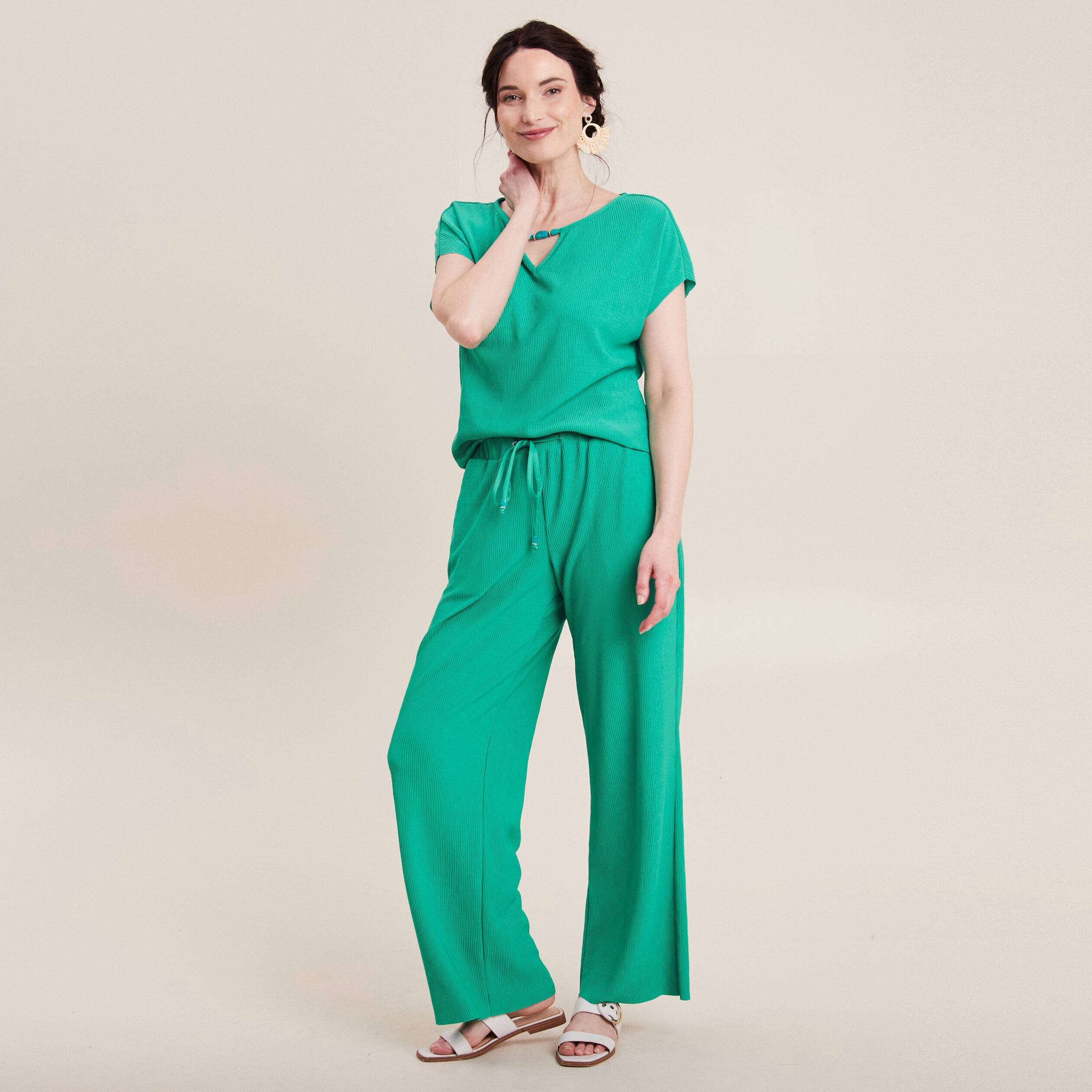 pantalon flou taille basse vert turquoise femme Pantalon flou taille basse vert turquoise femme