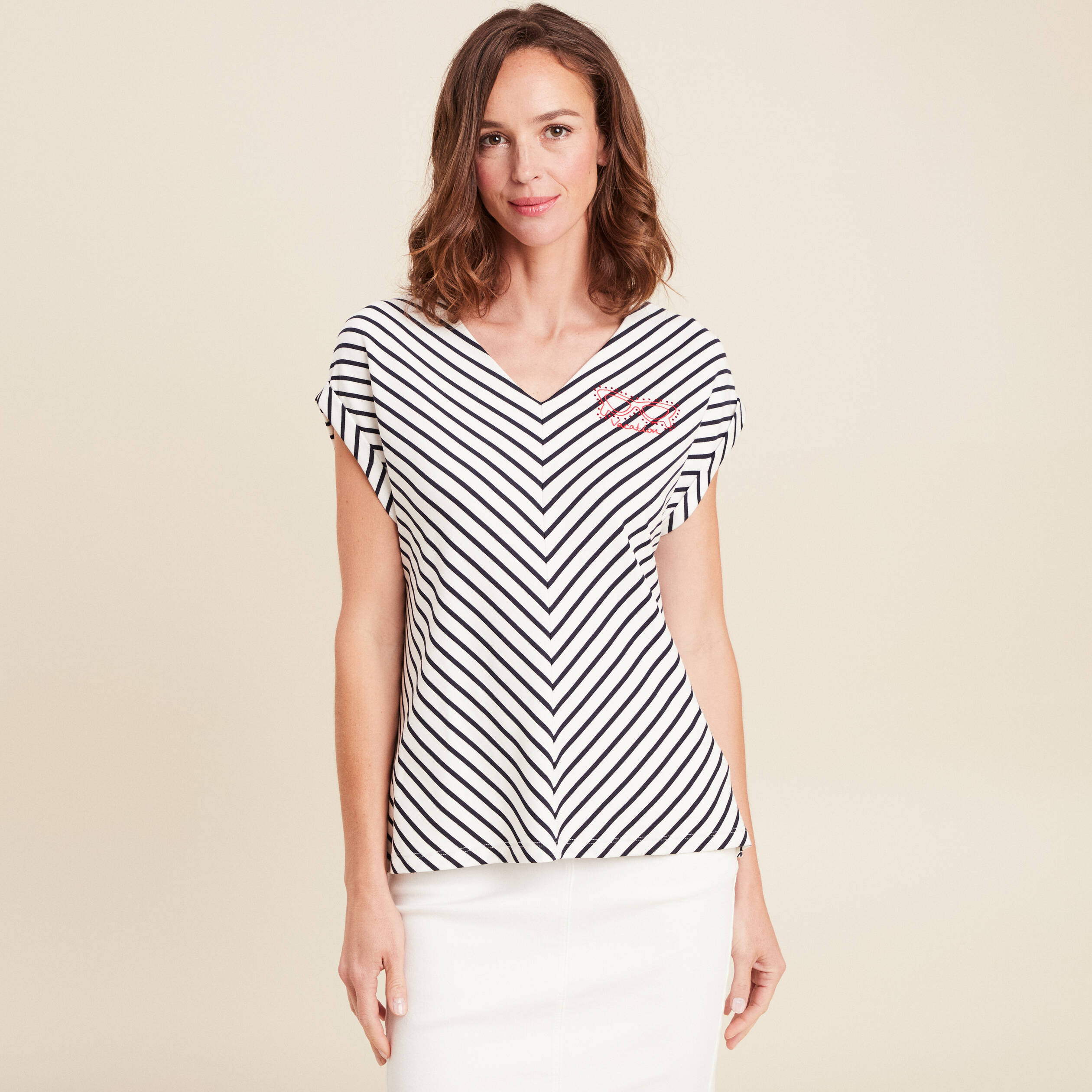 t shirt manches courtes brode bleu femme T-shirt manches courtes brodé bleu femme