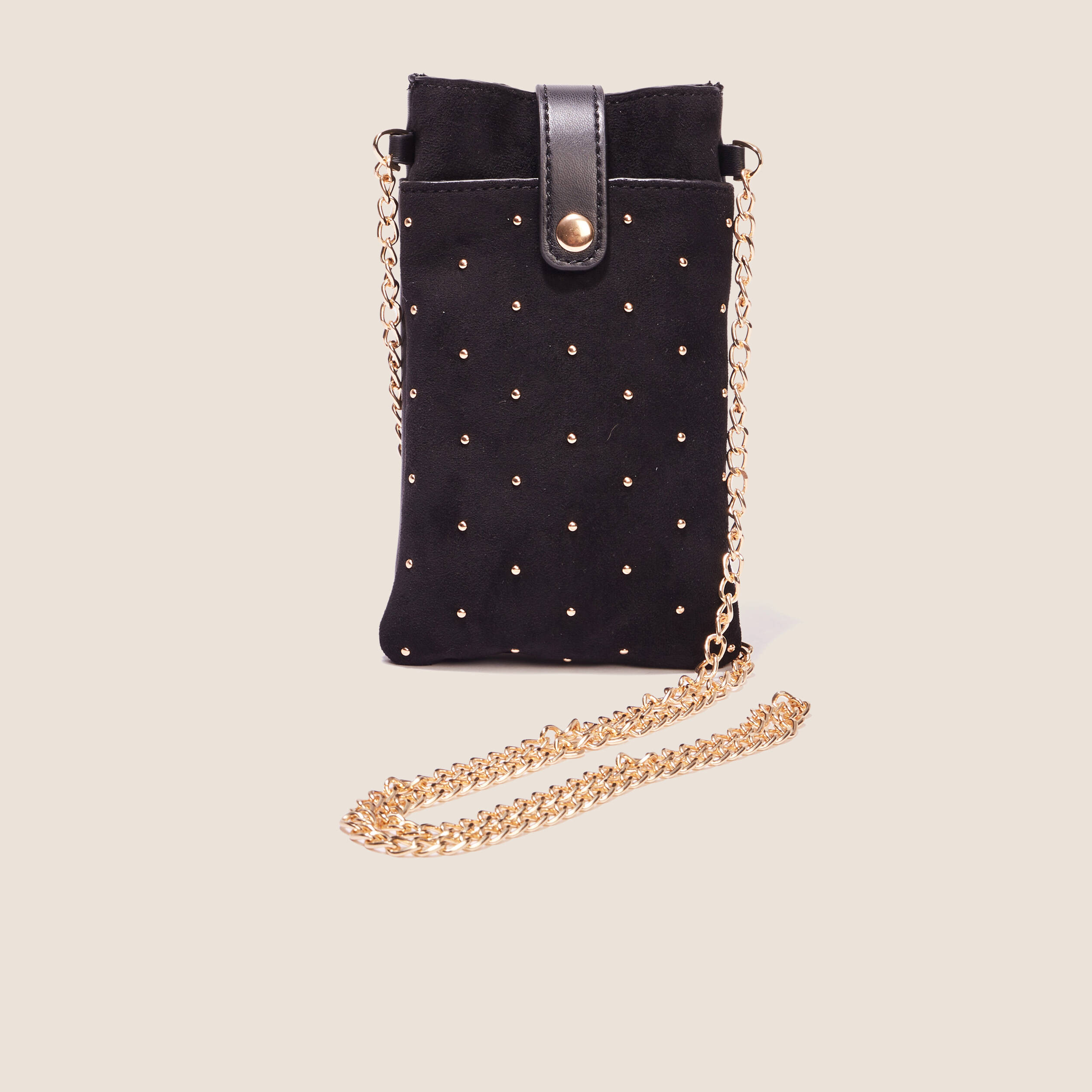 Coffret pochette t&eacute;l&eacute;phone clout&eacute;e noir femme
