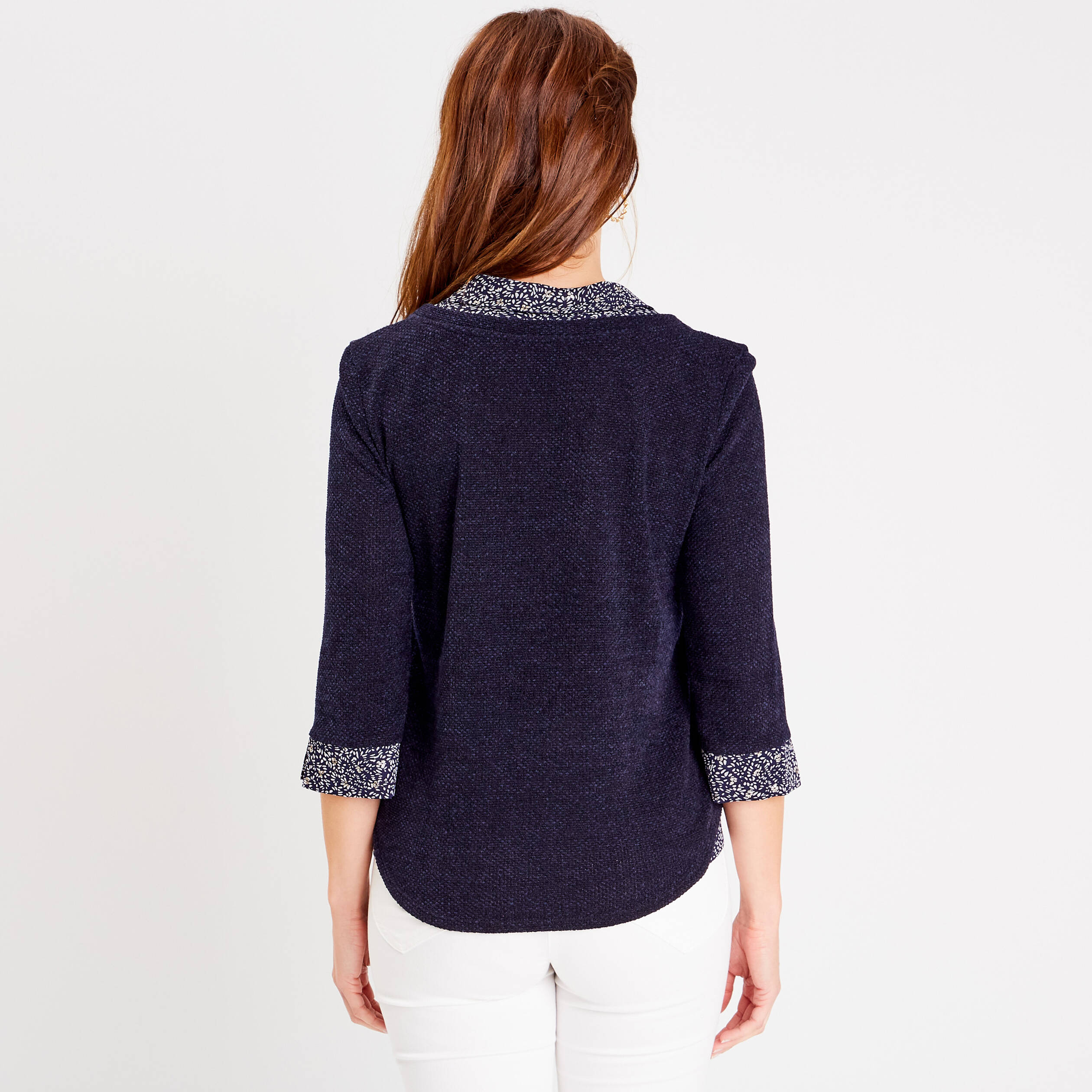 T-shirt manches 3/4 bleu femme