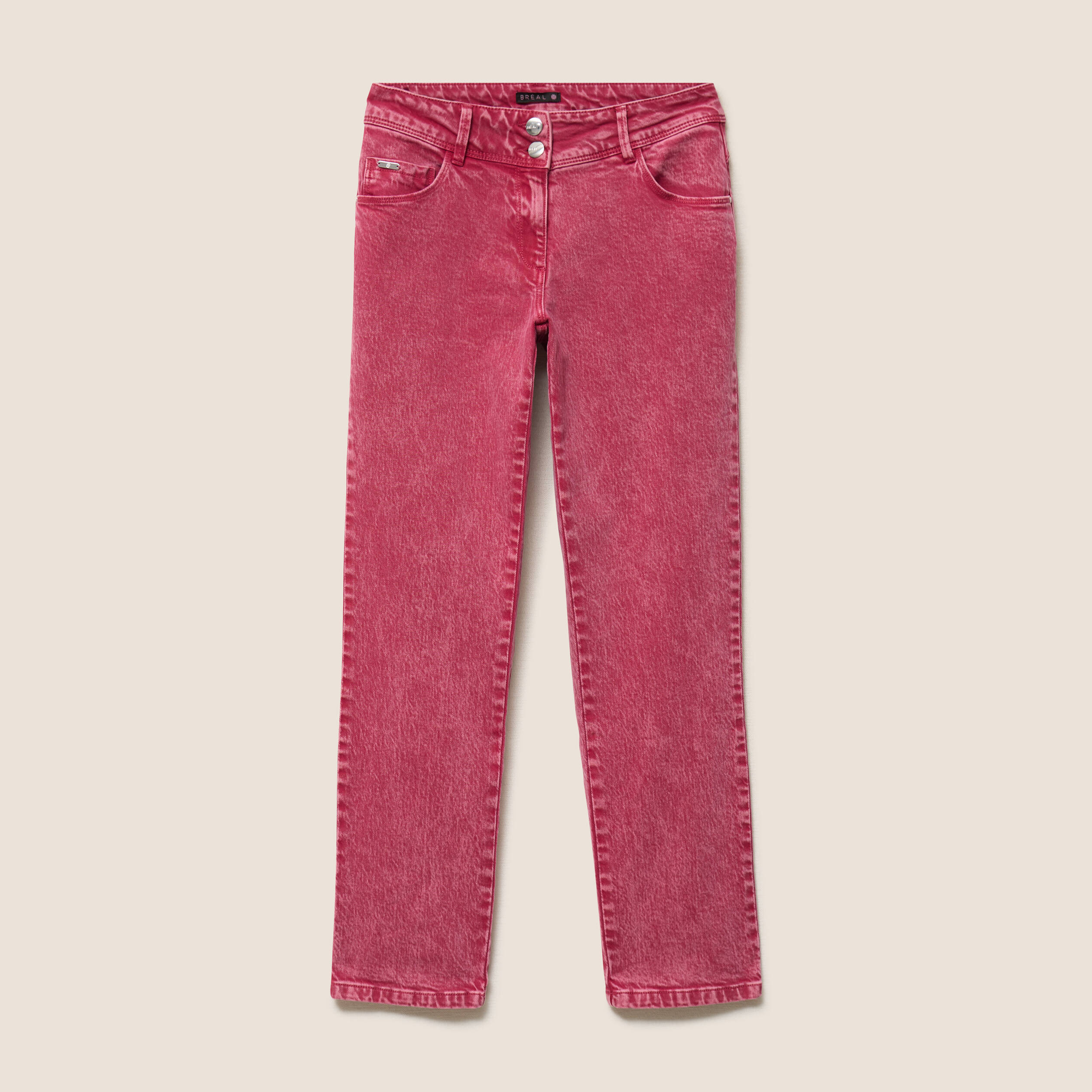 Jean coupe droite taille bascul&eacute;e rose fushia femme