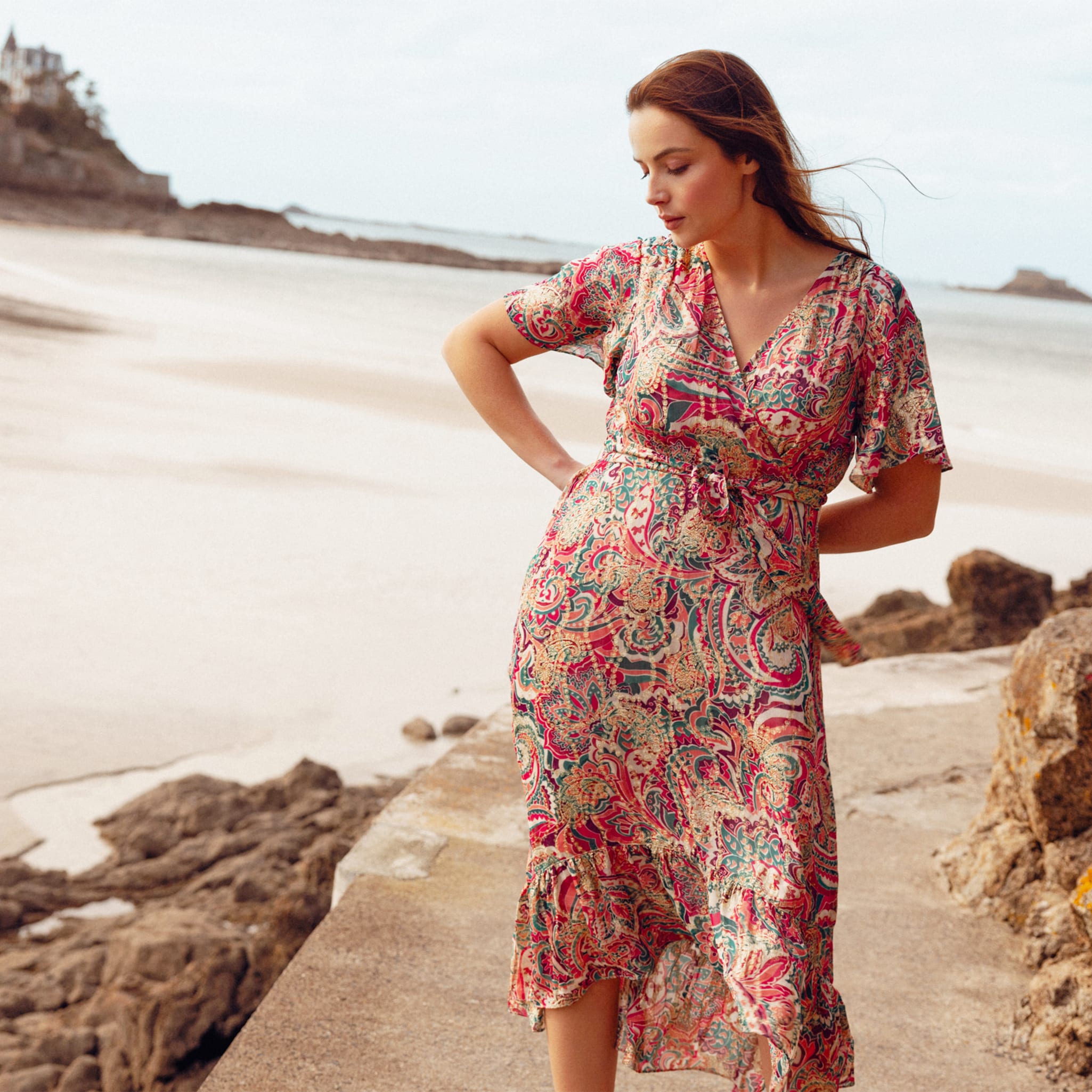 robe longue evasee fluide rose femme Robe longue évasée fluide rose femme