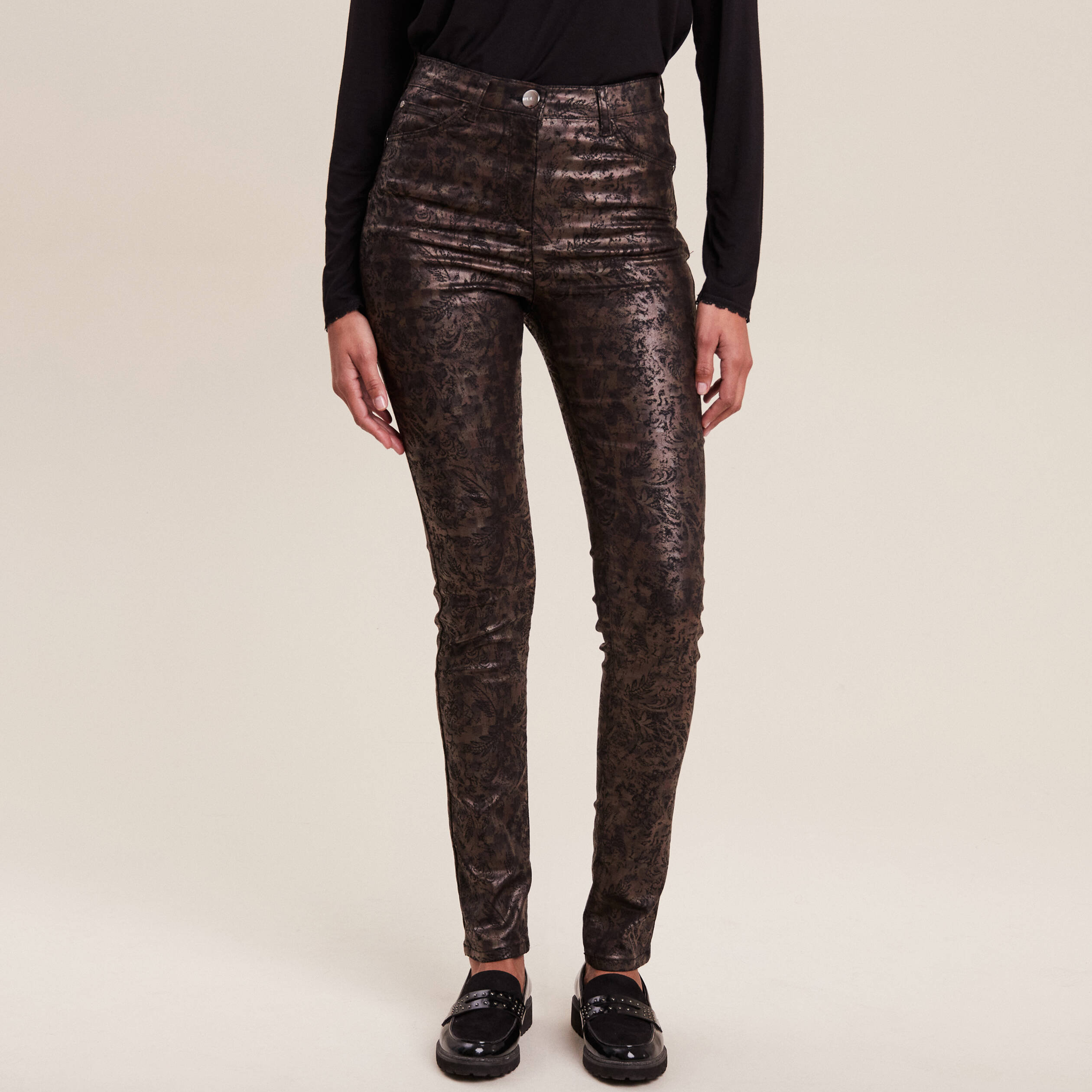 pantalon ajuste couleur bronze femme Pantalon ajusté couleur bronze femme