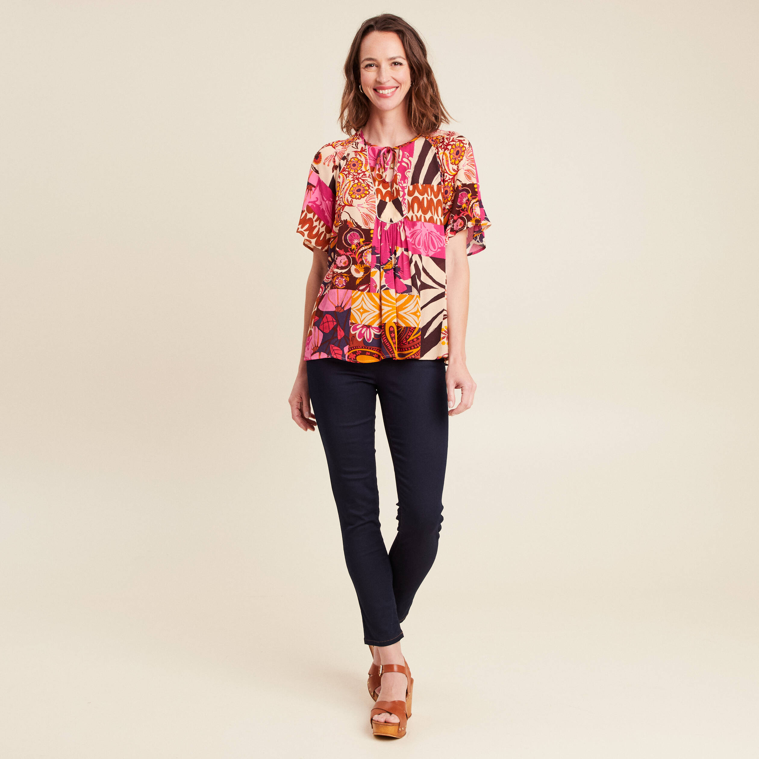 blouse ample crepe col tunisien rose femme blouse ample crêpe col tunisien rose femme