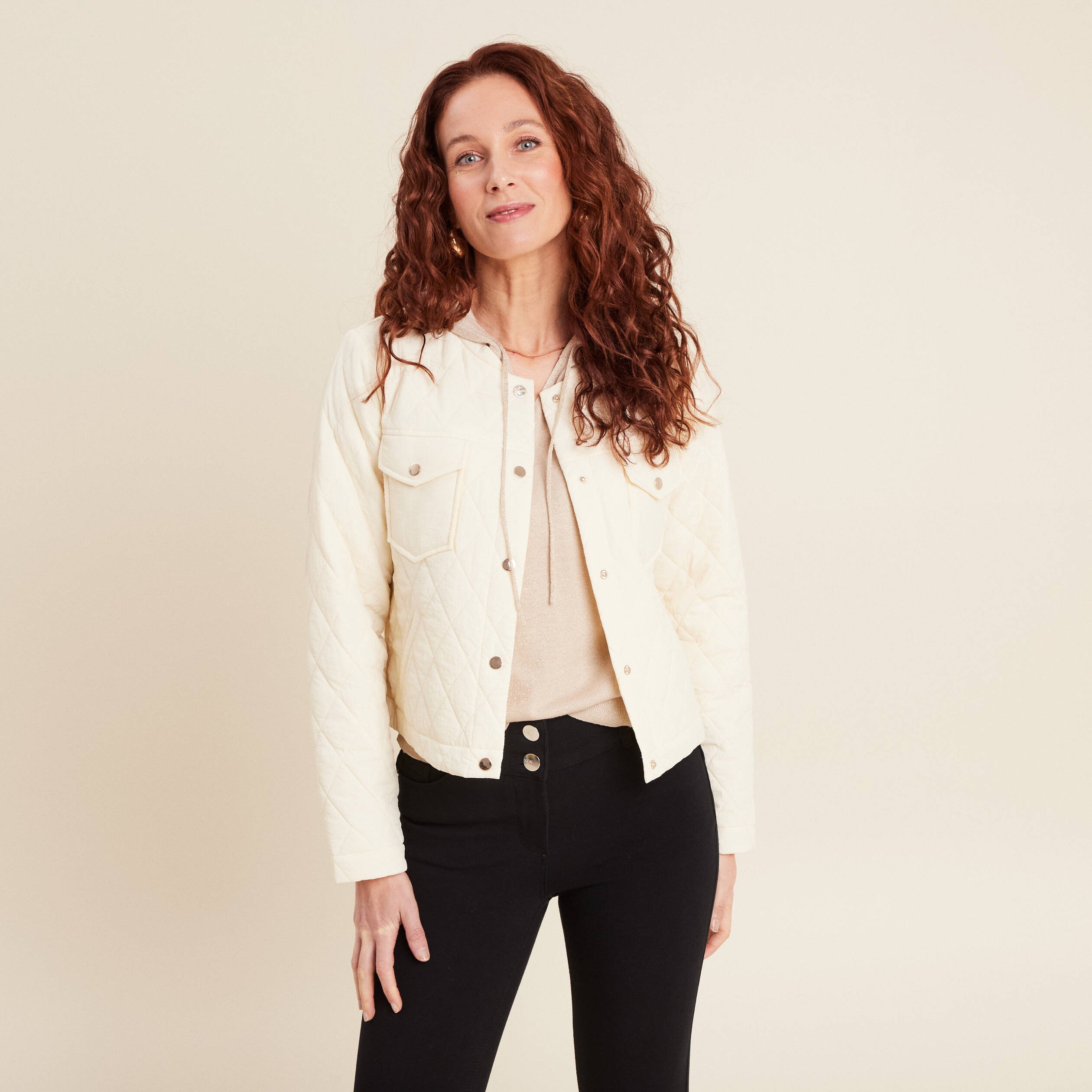 veste matelassee boutonnee ecru femme Veste matelassée boutonnée ecru femme
