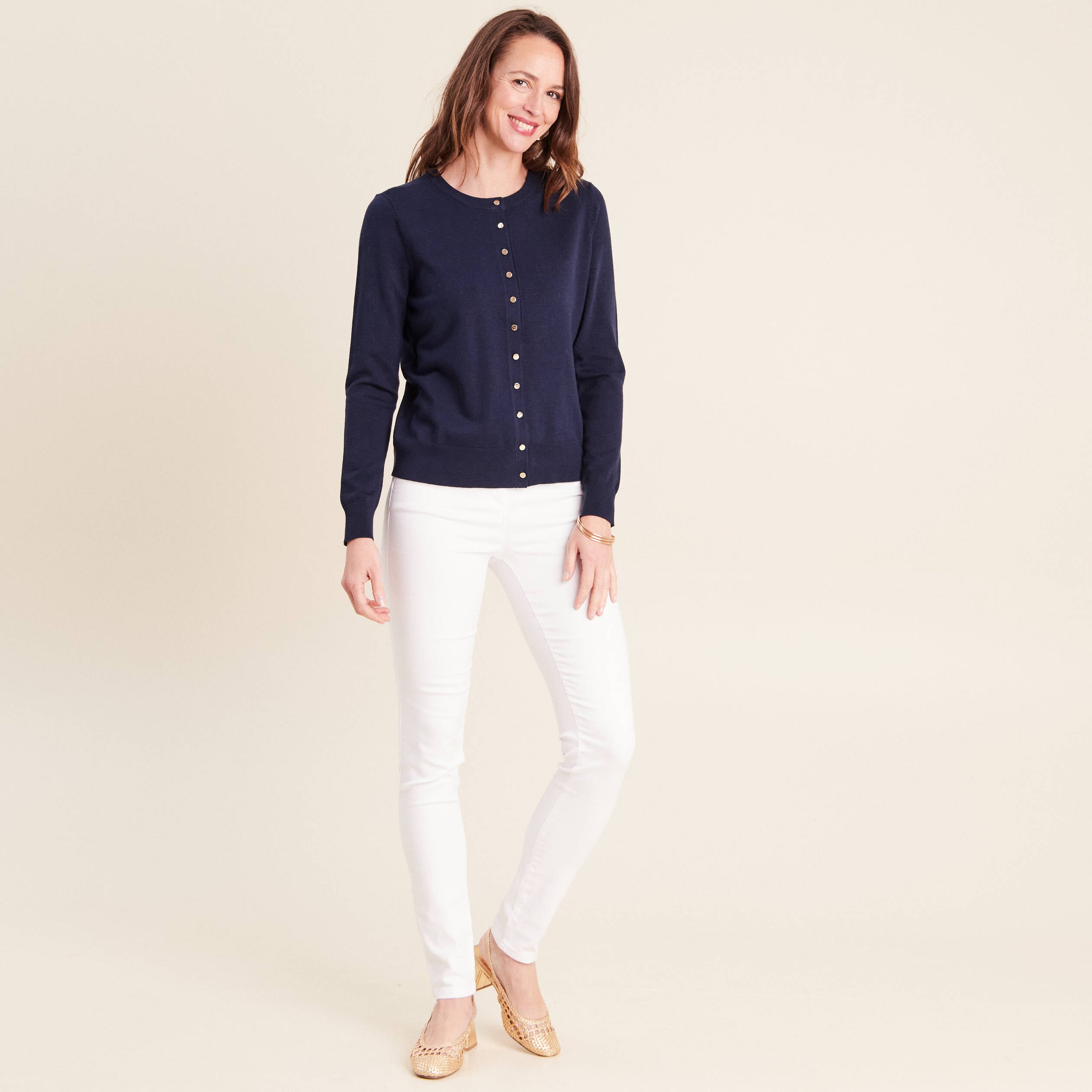Gilet manches longues col rond bleu marine femme