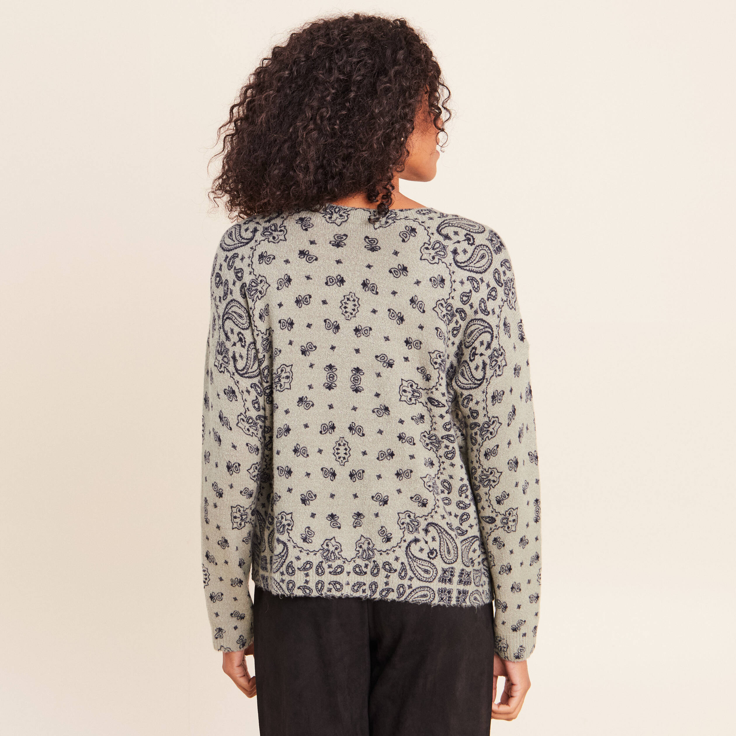 Pull col rond vert femme