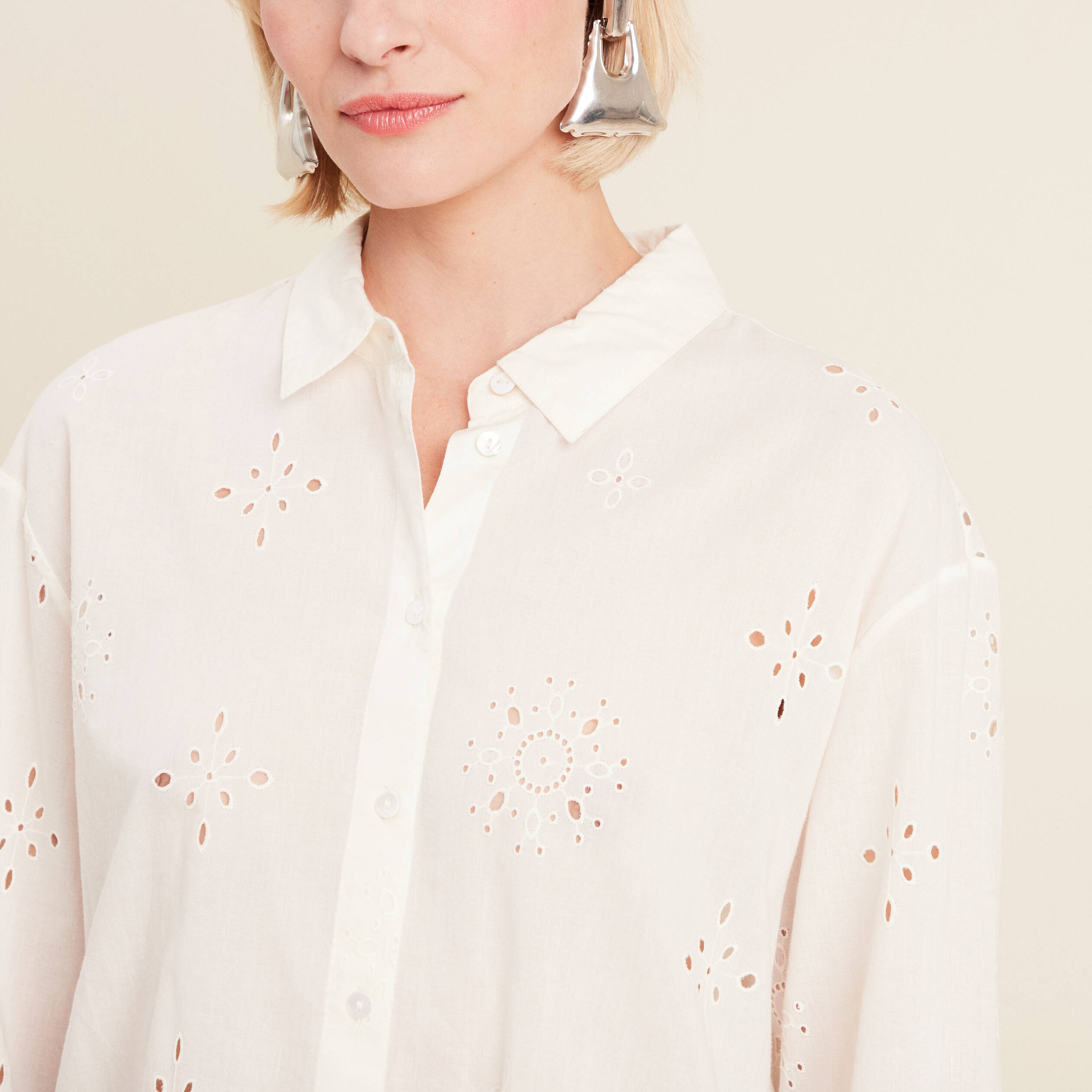 Chemise manches longues ecru femme