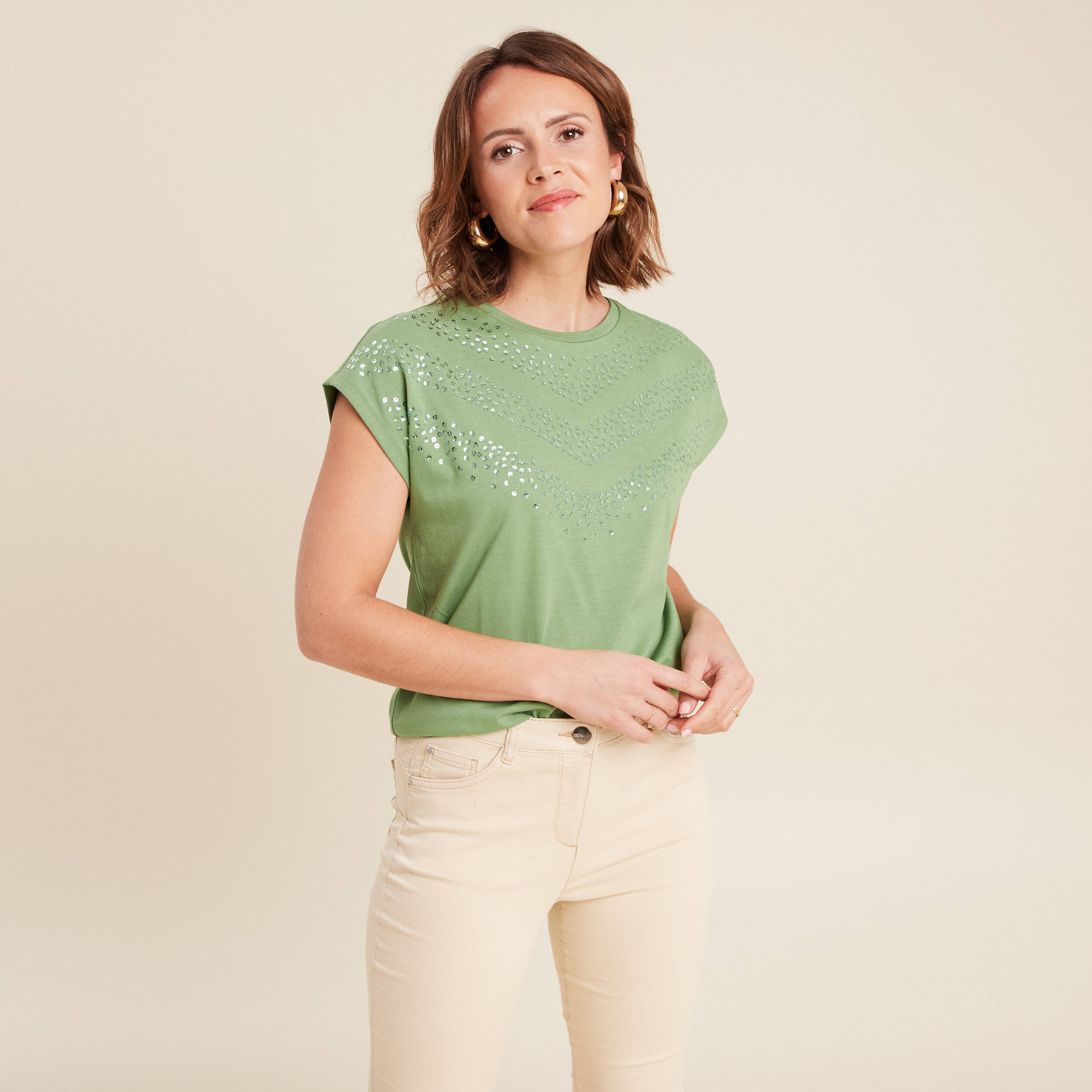 t shirt manches courtes vert femme T-shirt manches courtes vert femme