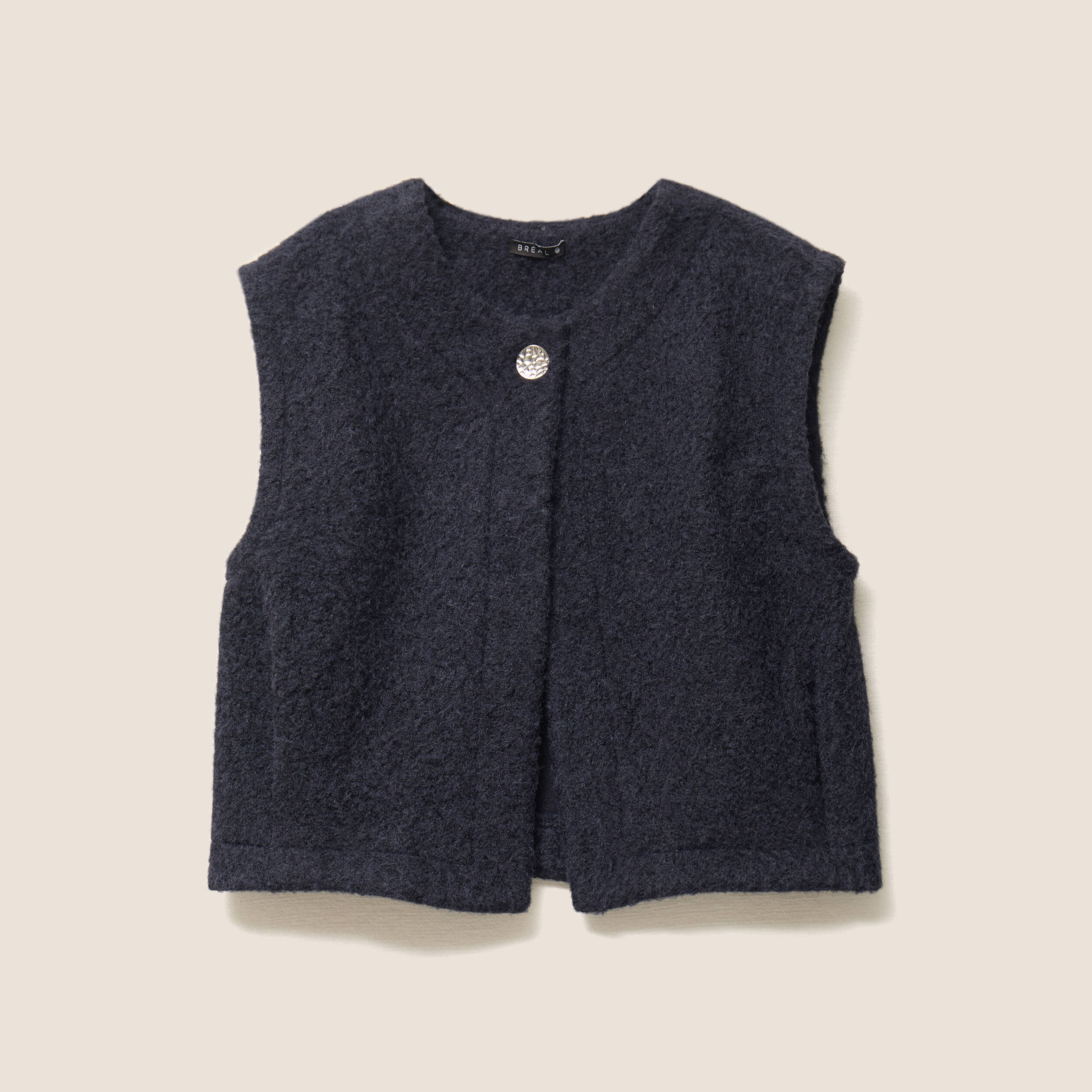 Gilet ample sans manches bleu fonc&eacute; femme