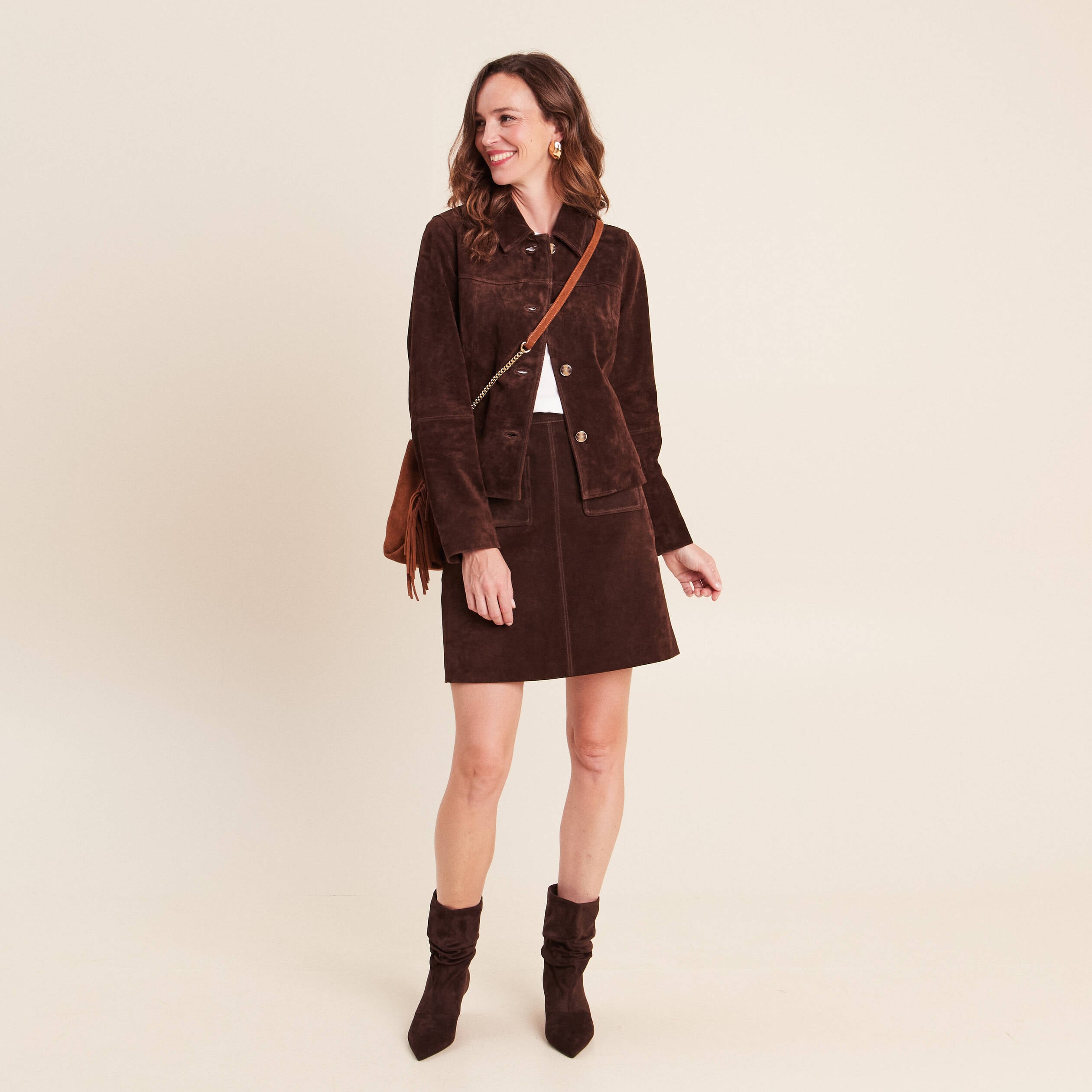 Veste doubl&eacute;e marron fonc&eacute; femme