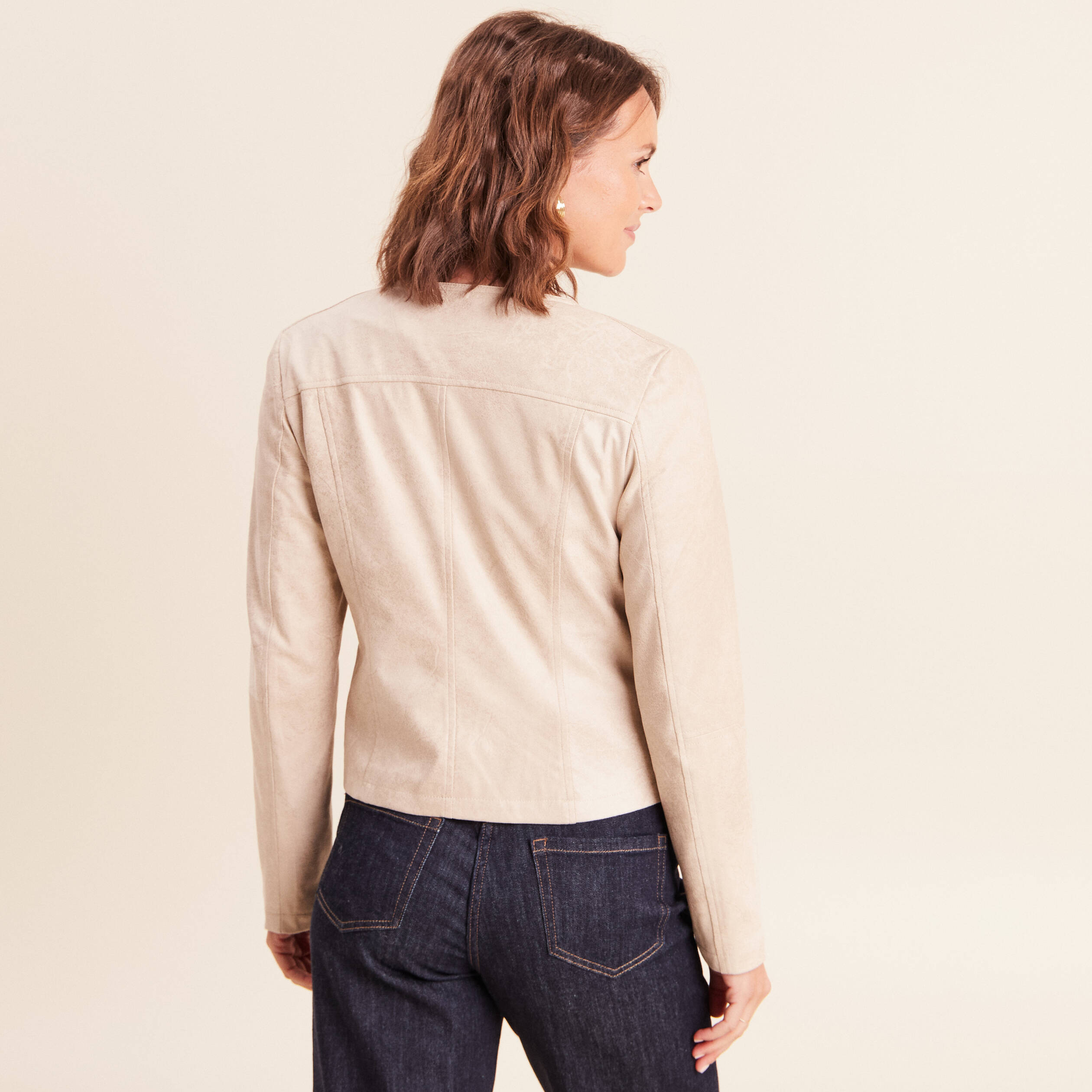Veste droite zipp&eacute;e beige femme