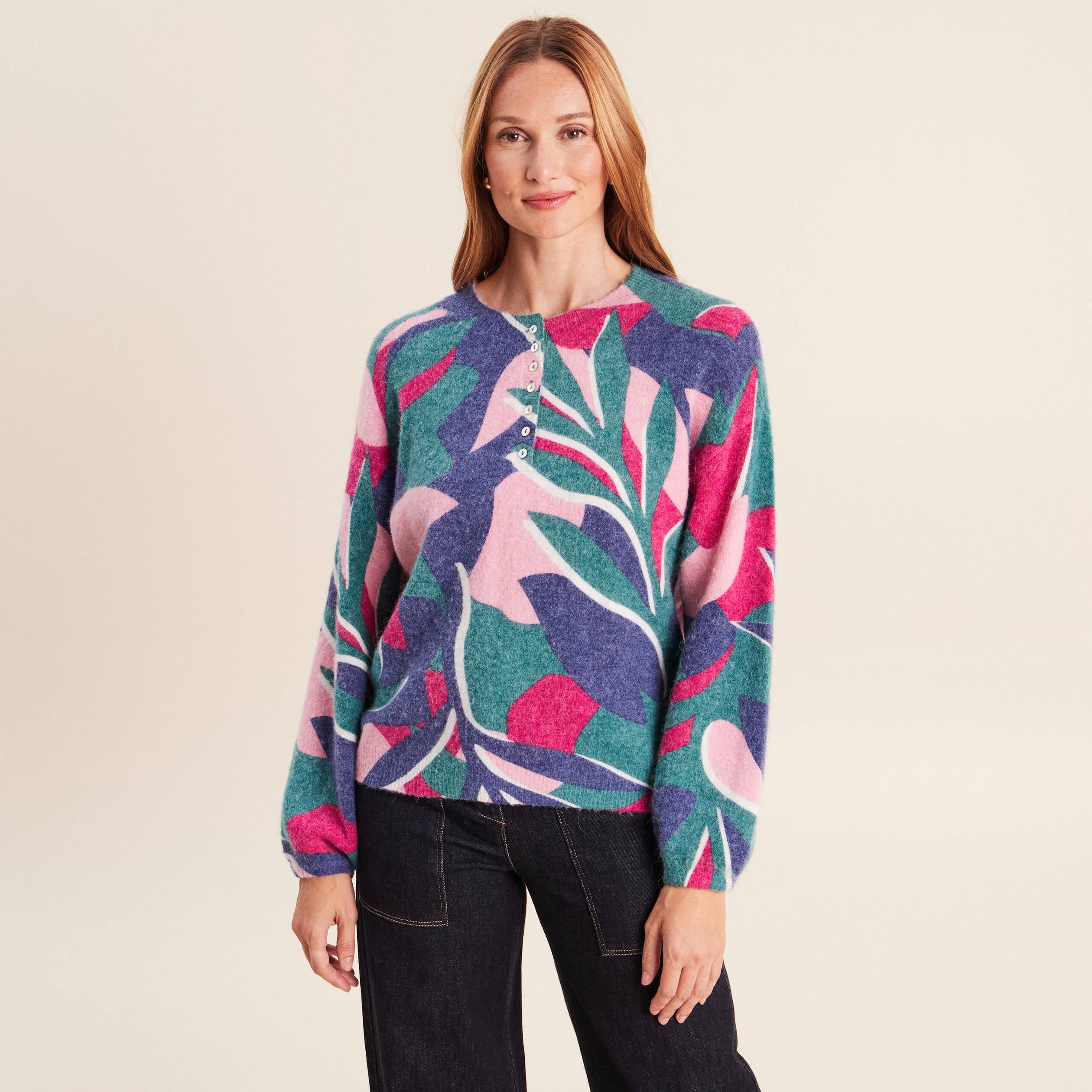 Pull col tunisien bleu femme