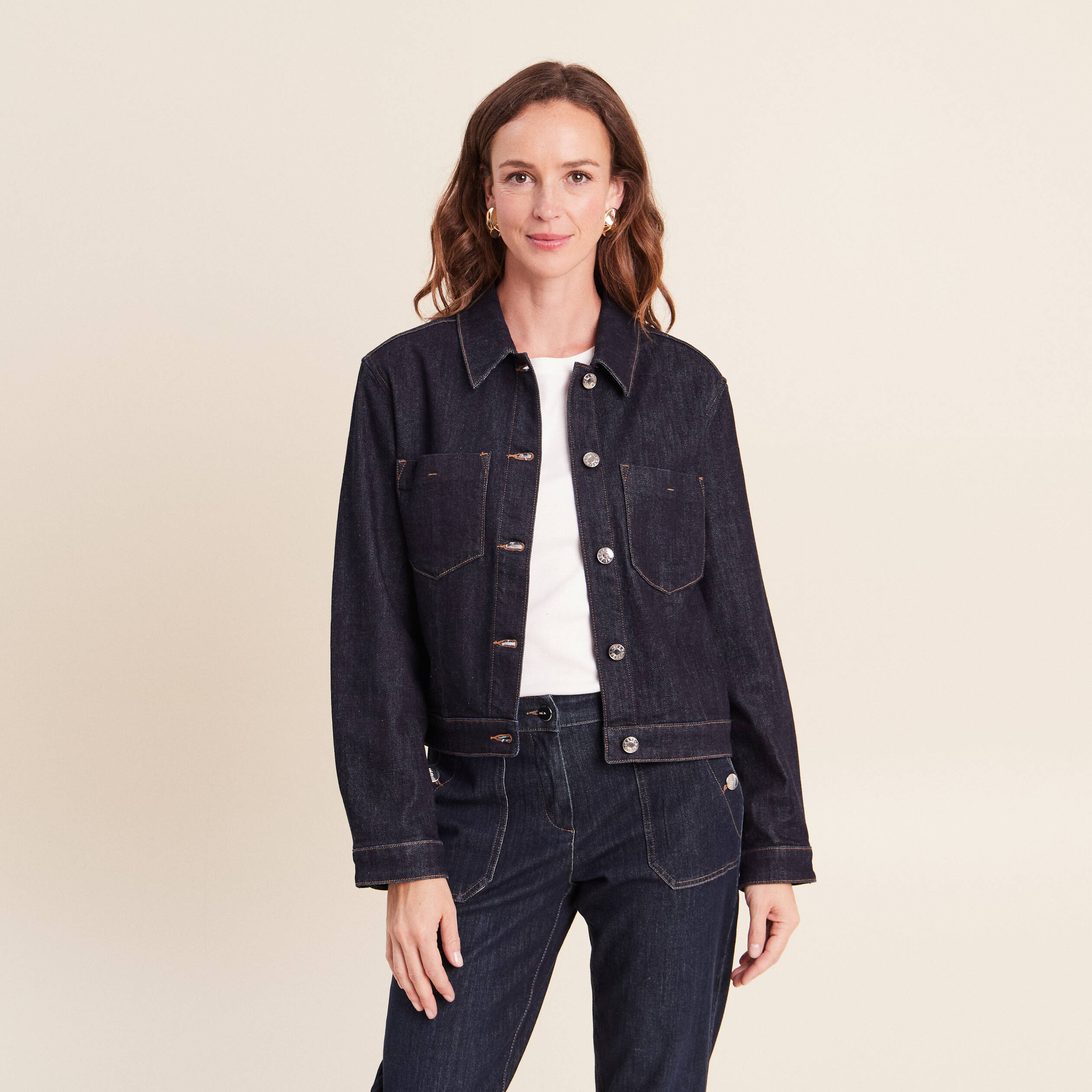 Veste manches longues en jean denim brut femme