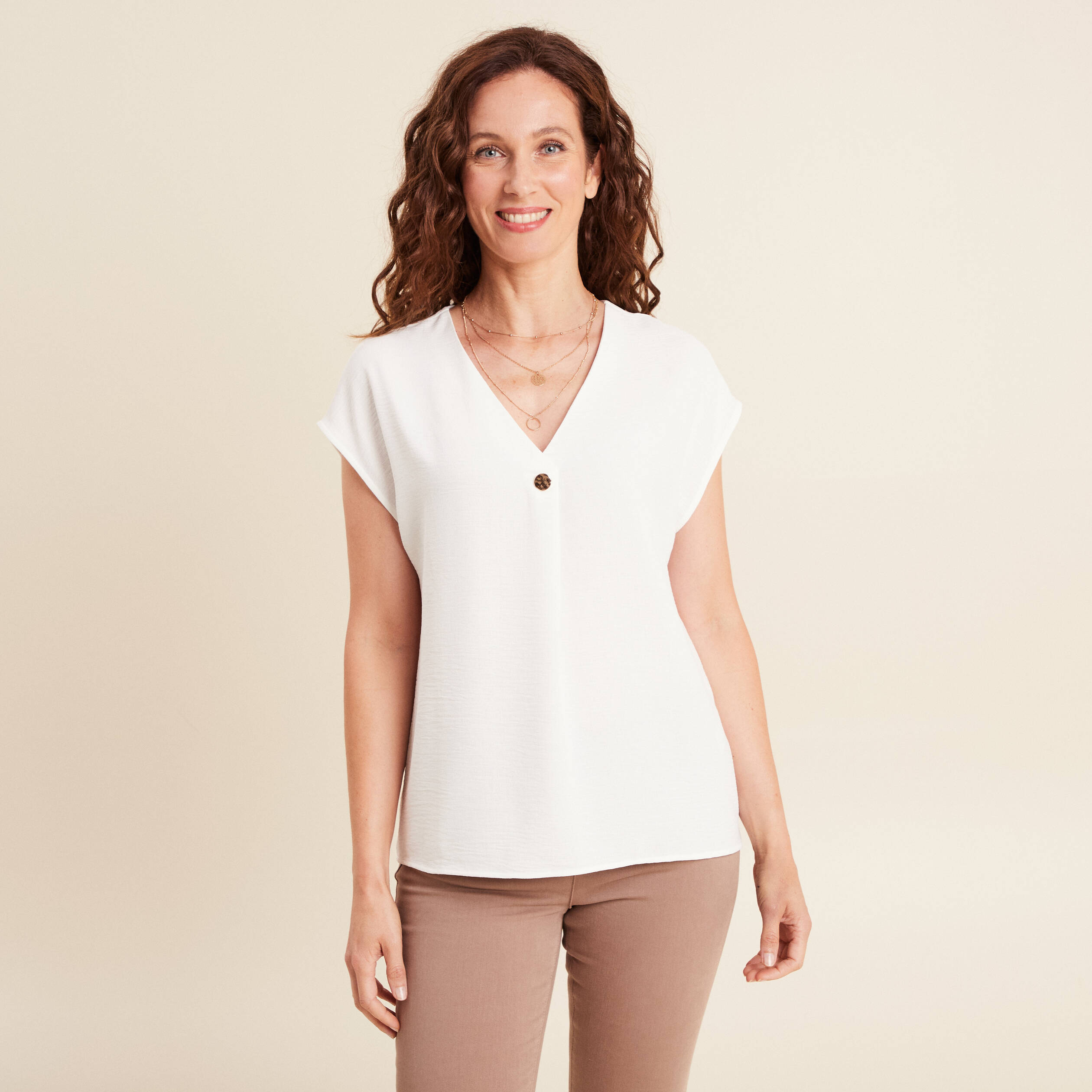 blouse manches courtes fluide ecru femme Blouse manches courtes fluide ecru femme
