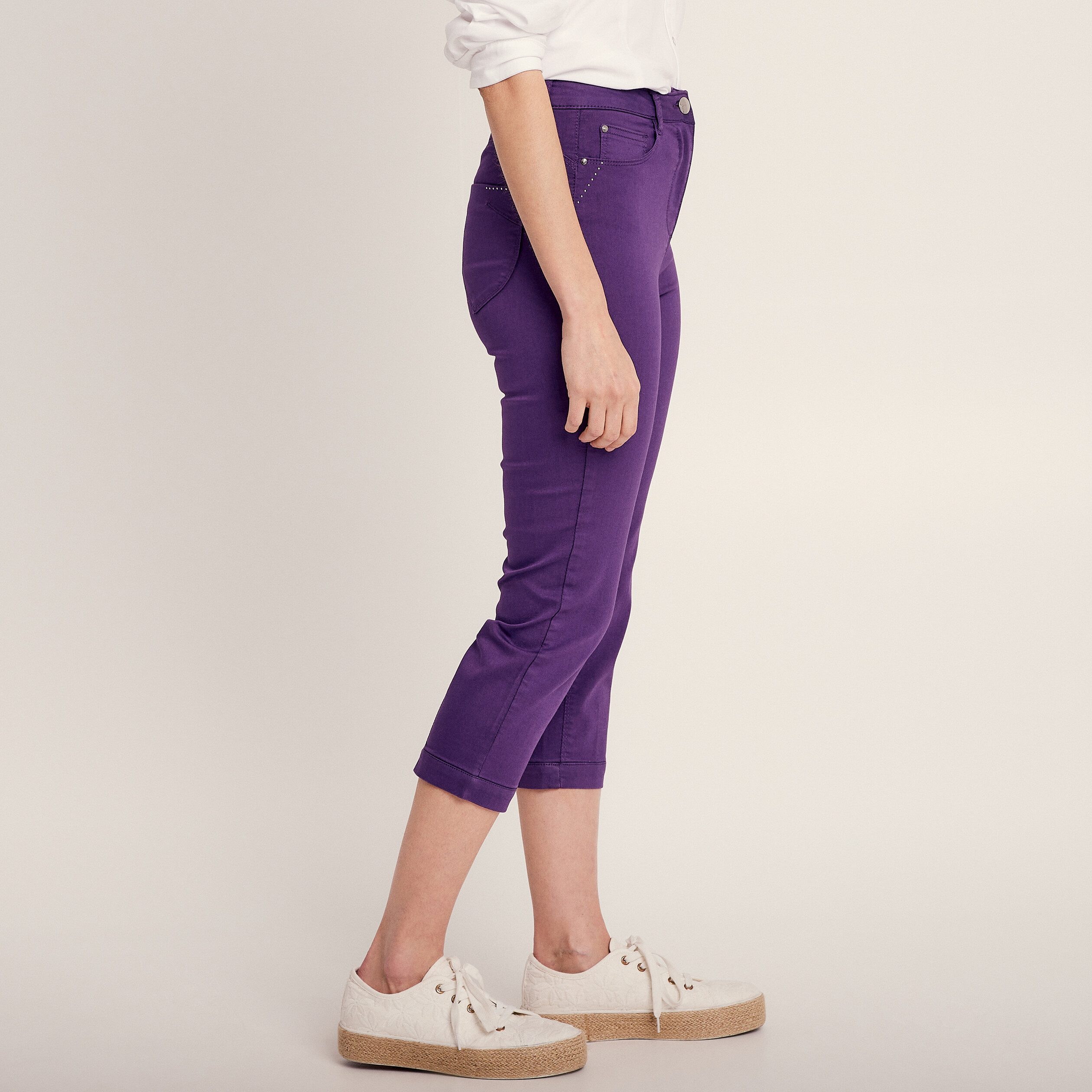 pantacourt droit taille haute violet fonce femme Pantacourt droit taille haute violet foncé femme