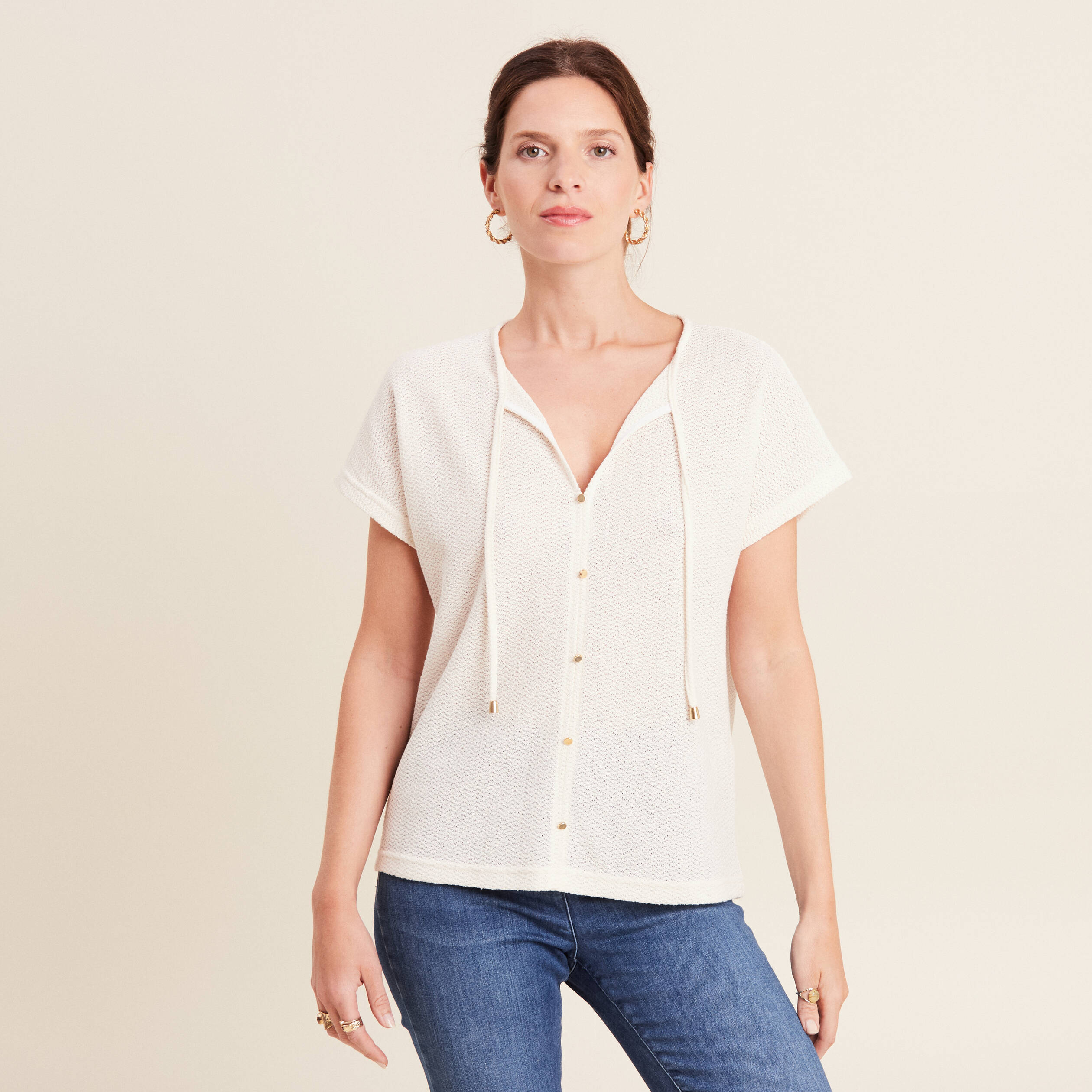 t shirt manches courtes ecru femme T-shirt manches courtes ecru femme