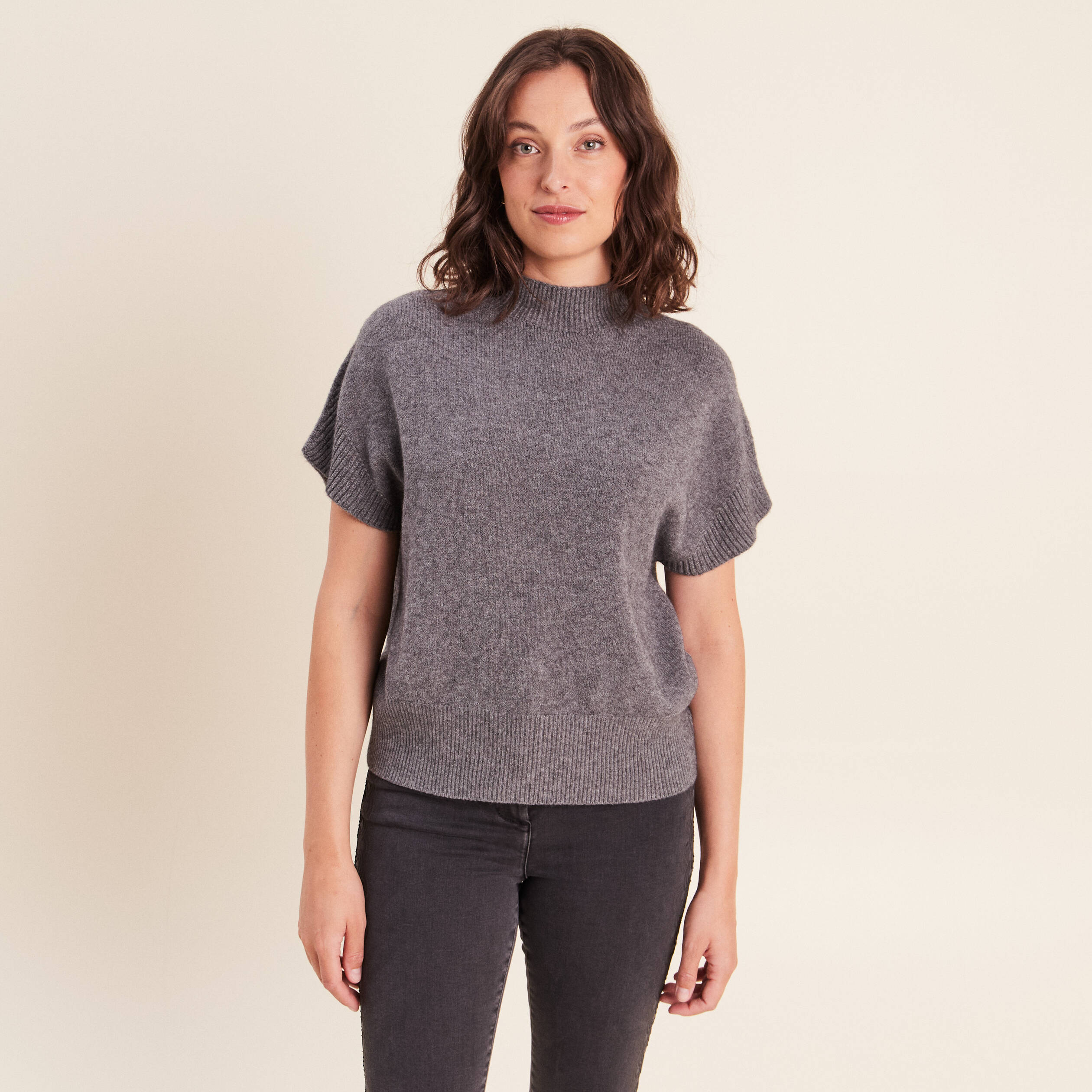 Pull col montant gris clair femme