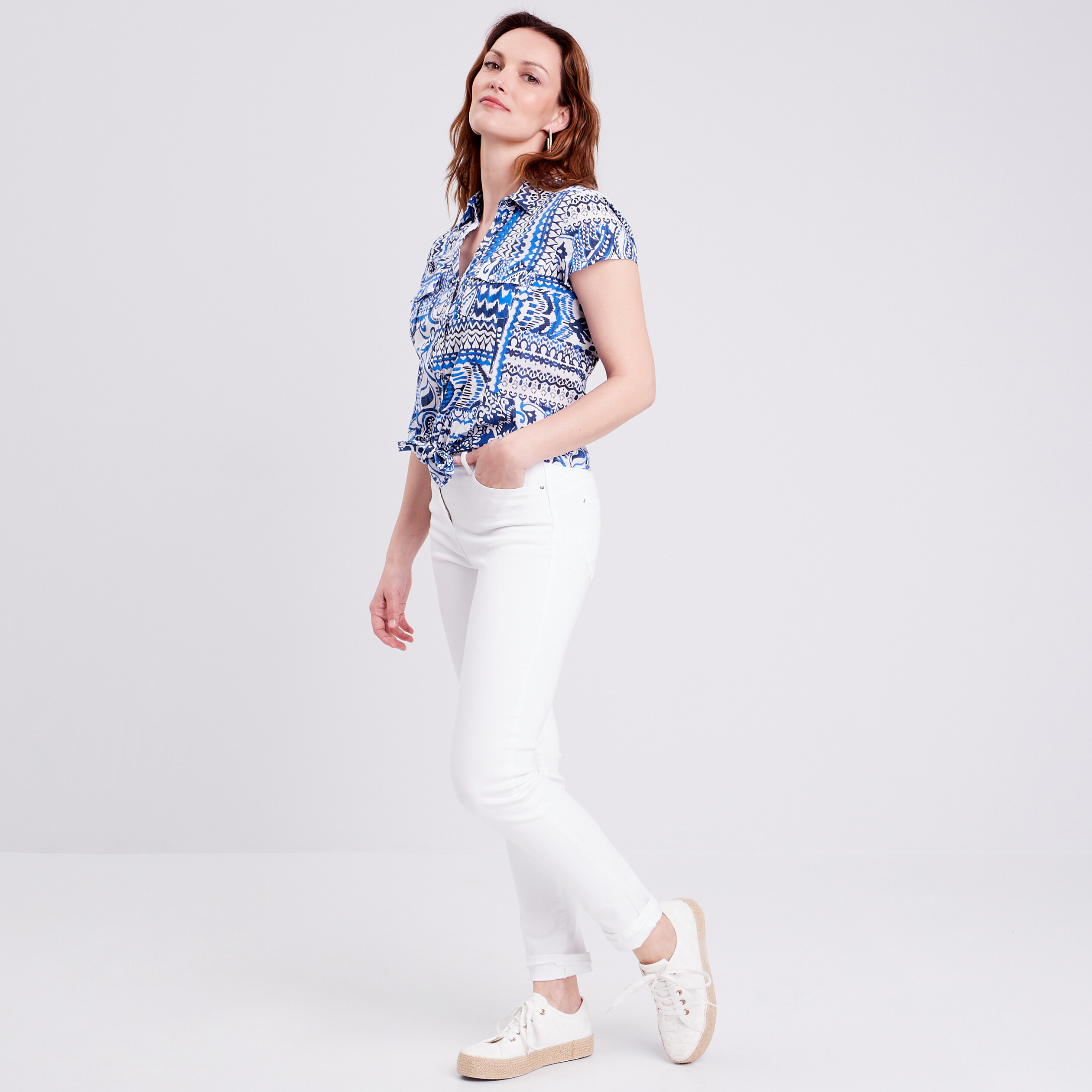 chemise manches courtes nouee bleu femme Chemise manches courtes nouée bleu femme