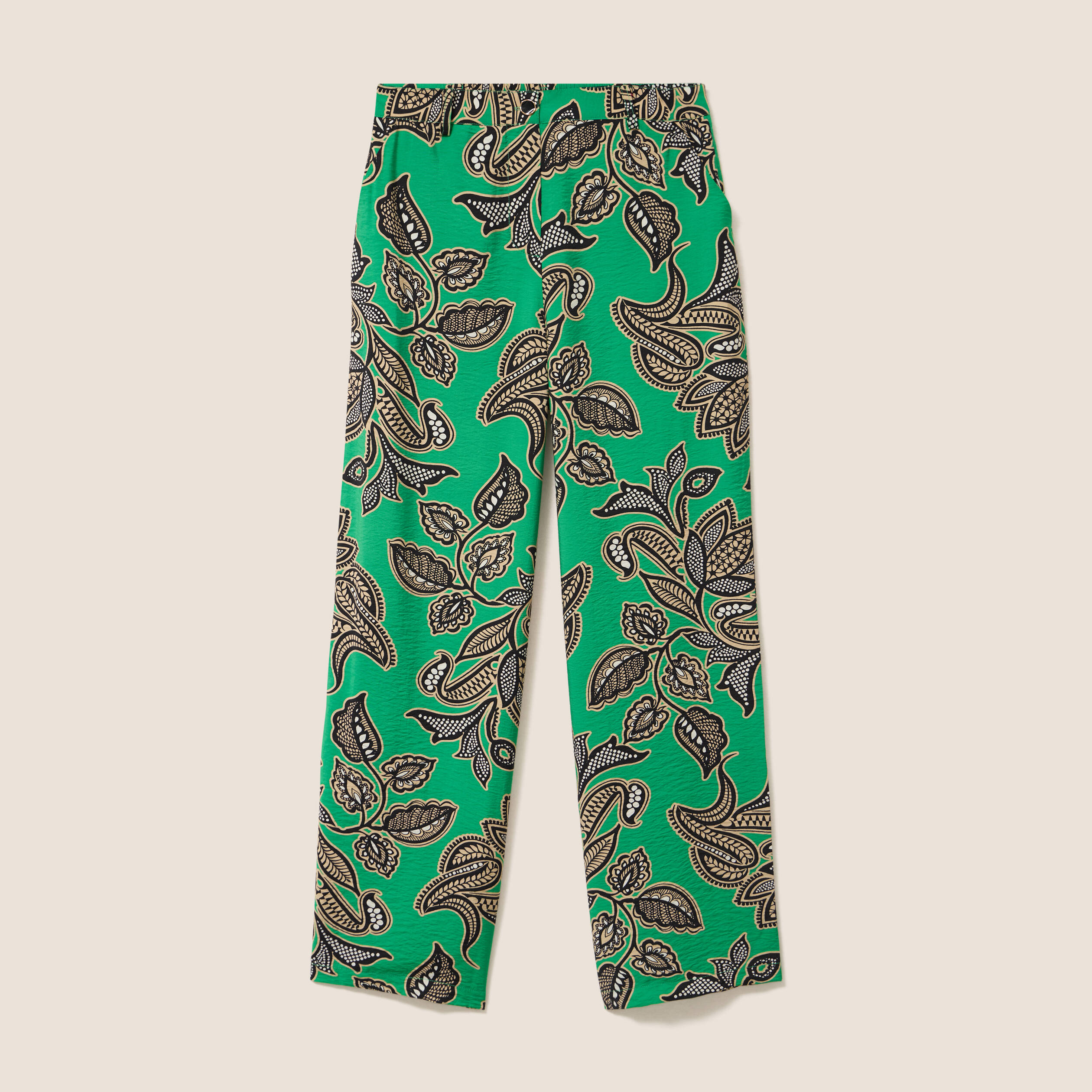 Pantalon large taille haute vert femme