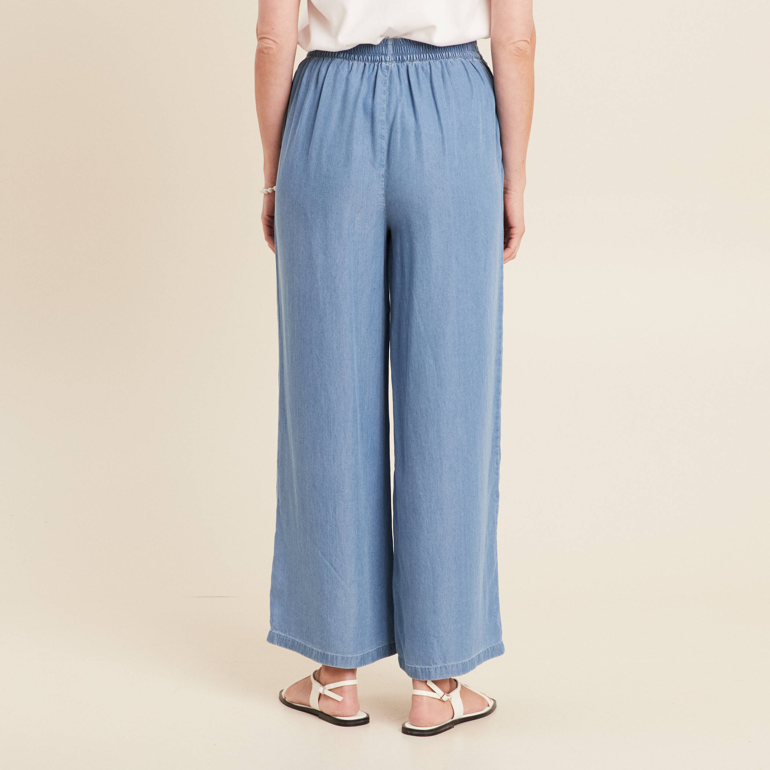 Pantalon large avec pans denim double stone femme