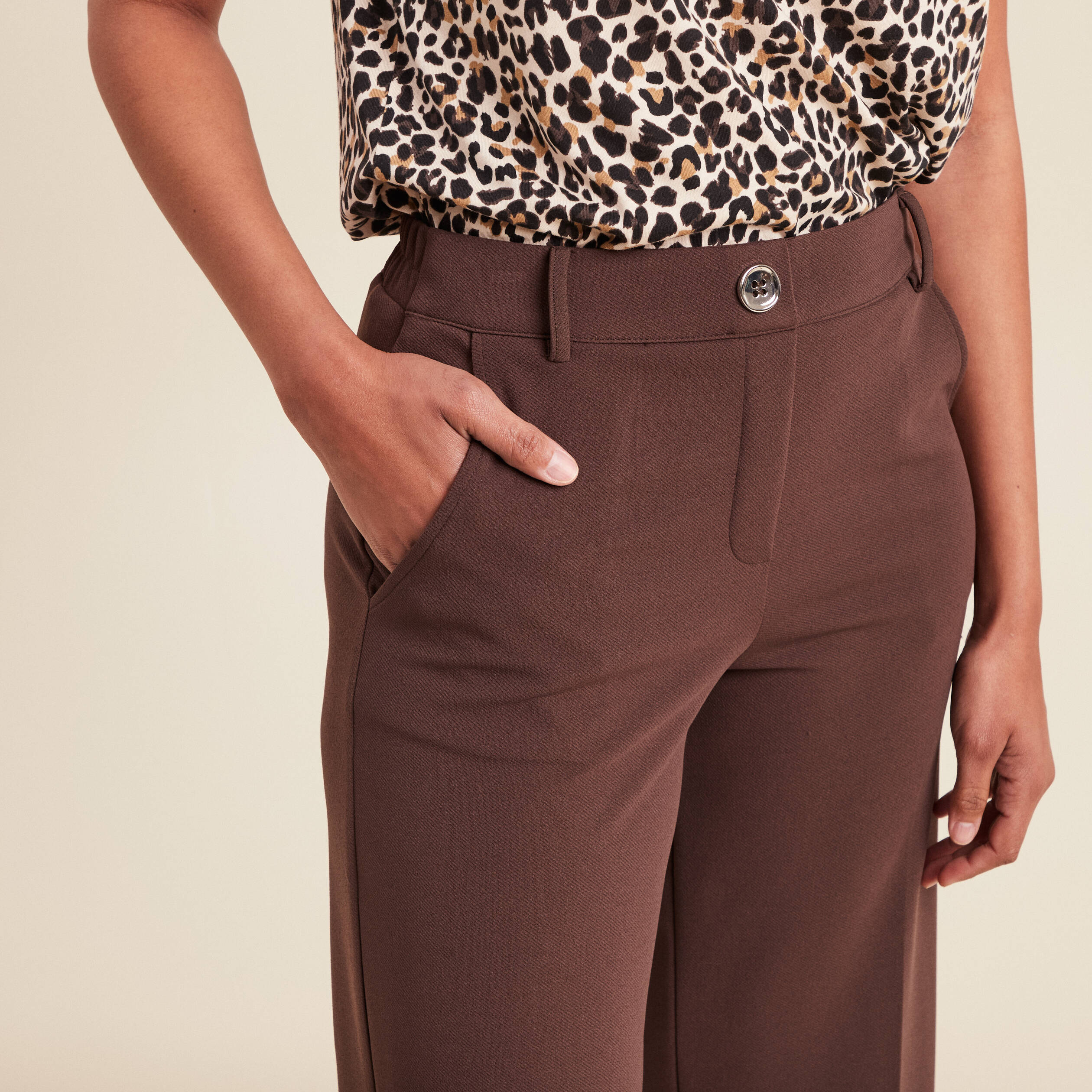 pantalon large pinces marron femme Pantalon large pinces marron femme