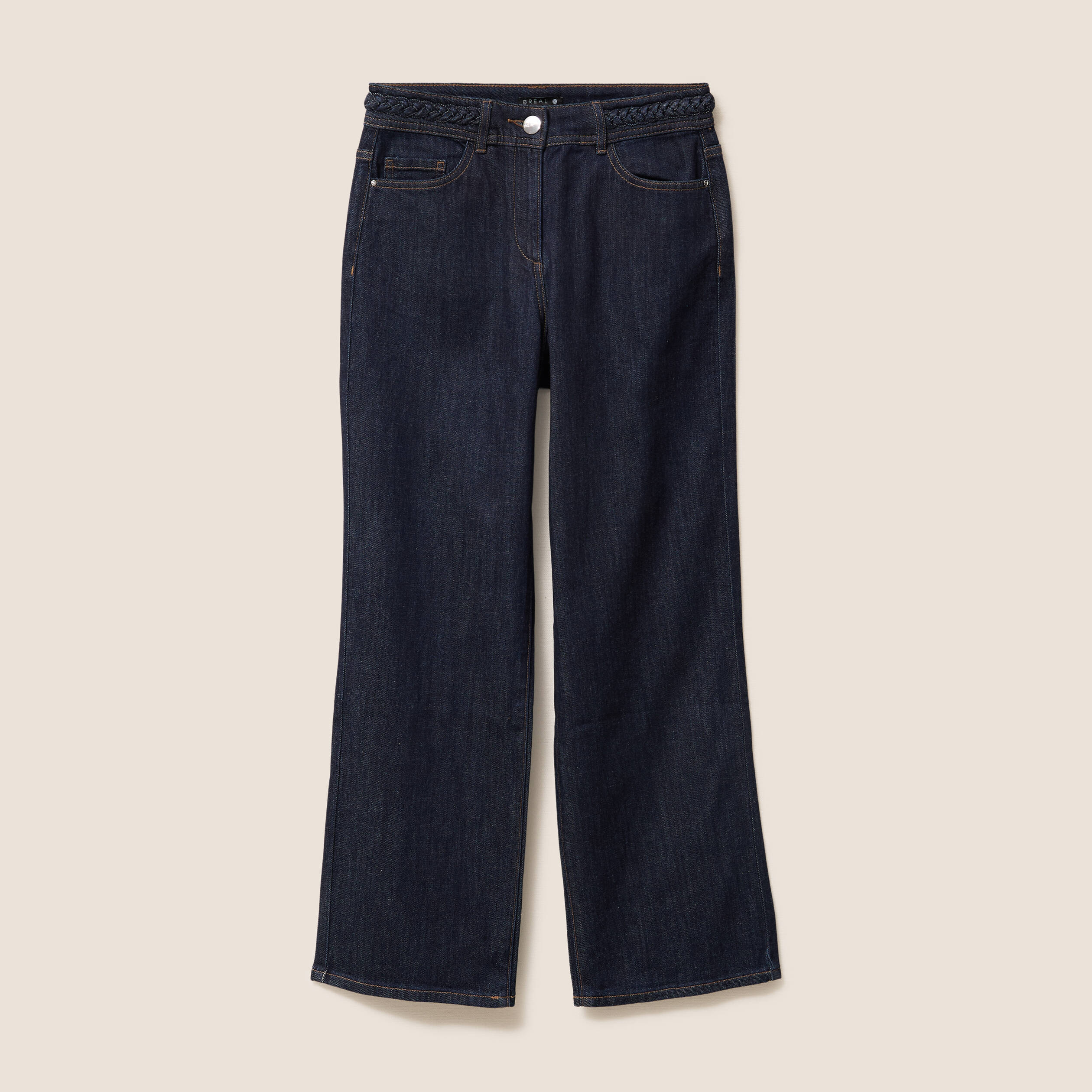 Jean coupe large 7/8&egrave;me taille haute denim brut femme