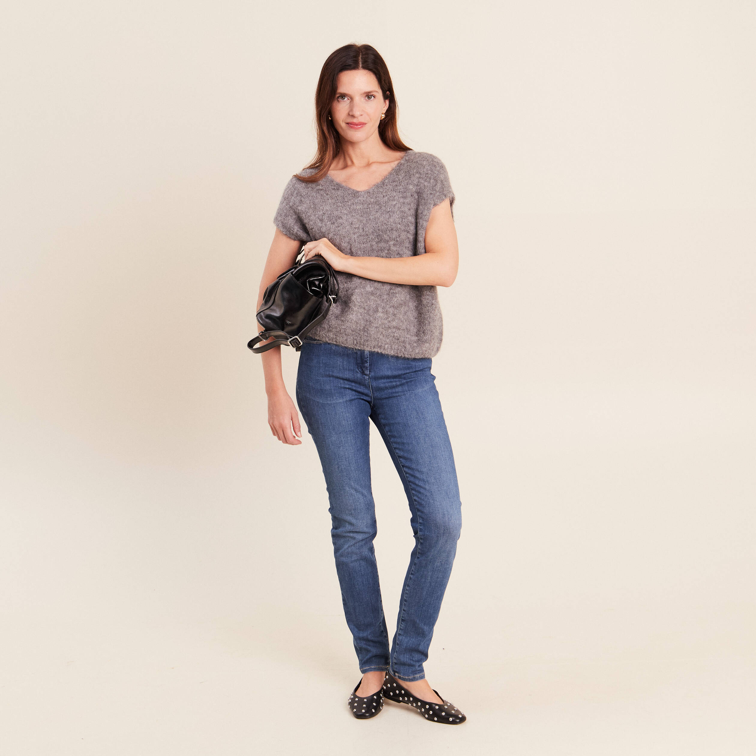 Pull sans manches gris fonc&eacute; femme