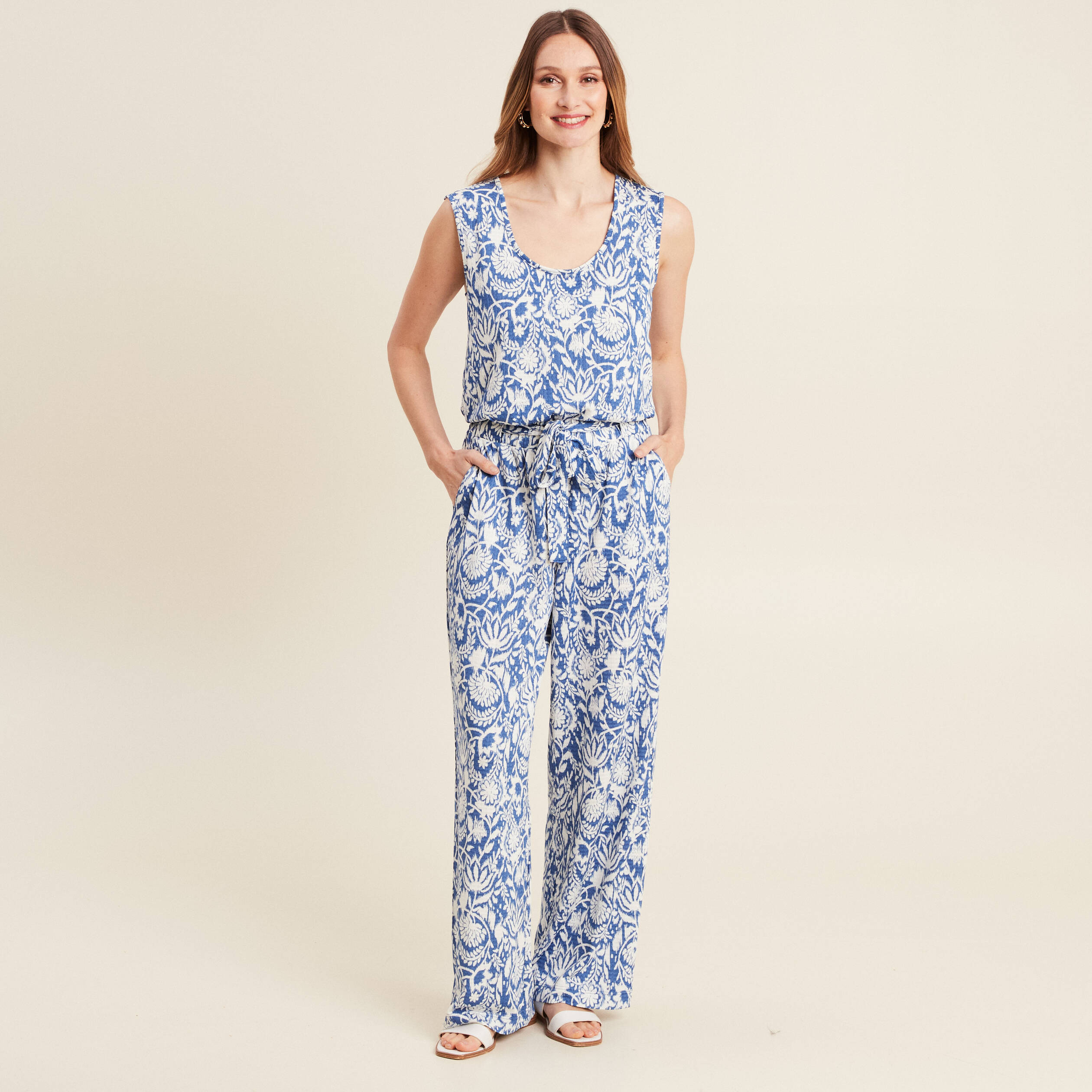 combinaison pantalon droite bleu femme Combinaison pantalon droite bleu femme