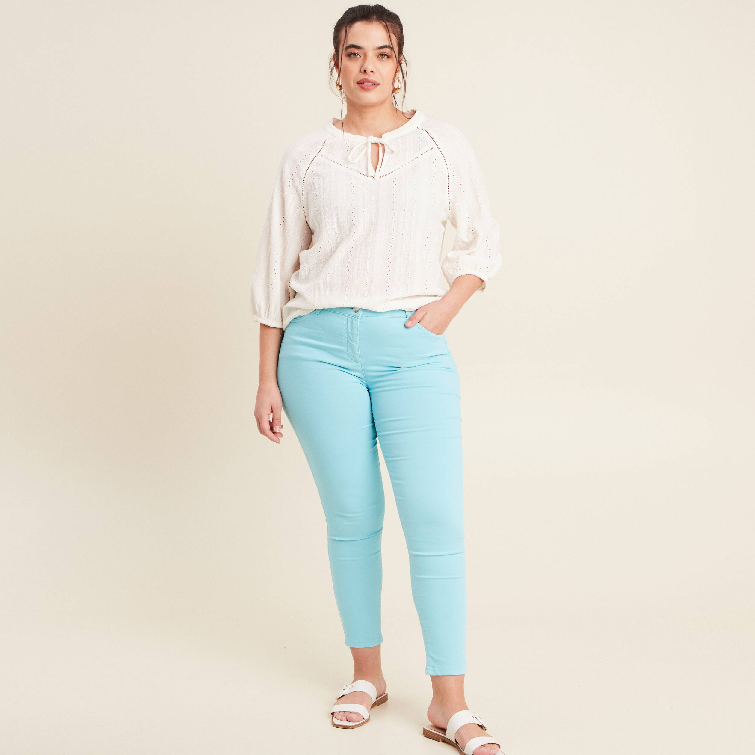 pantalon leger taille standard 78eme bleu femme Pantalon léger taille standard 7/8ème bleu femme