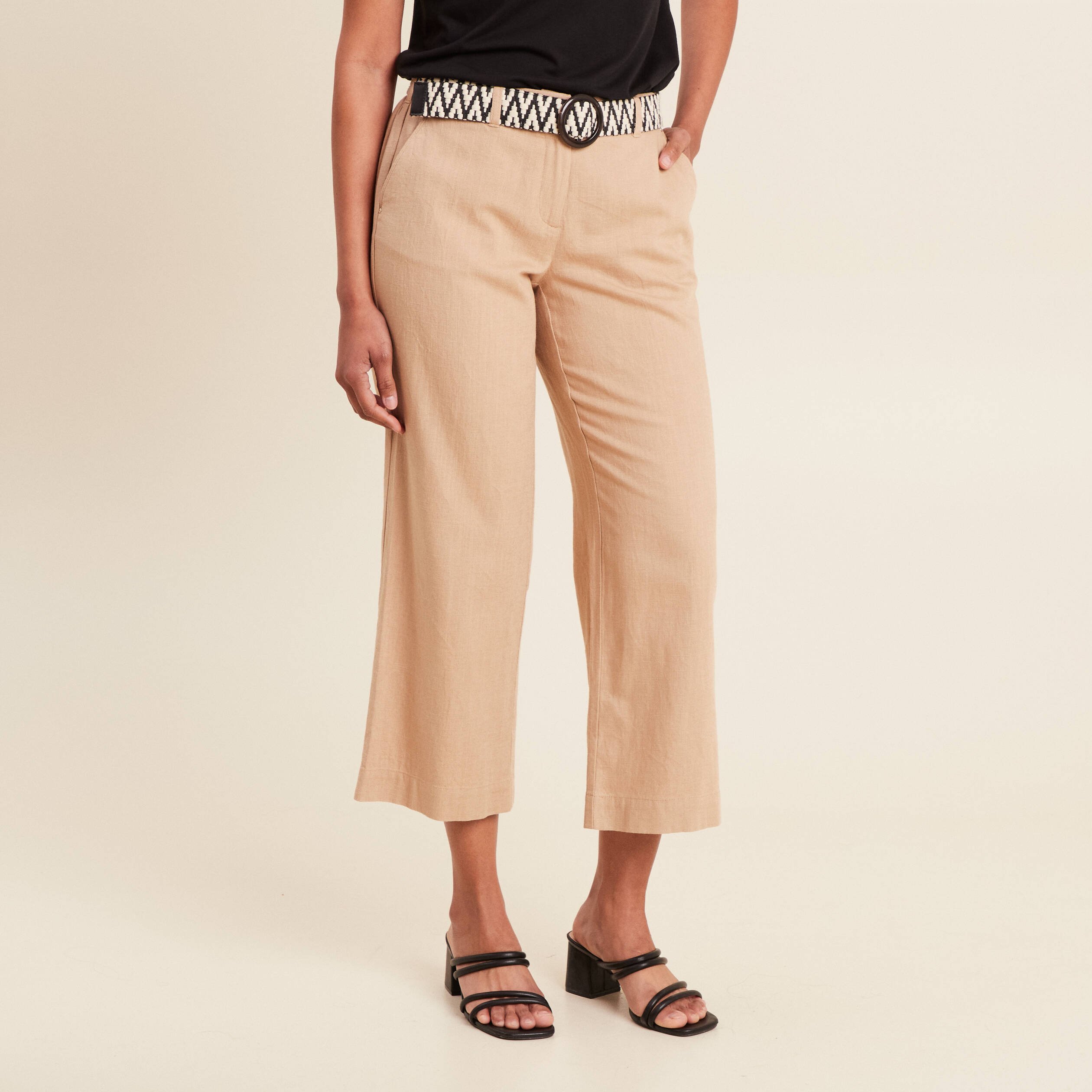pantalon large 78eme ceinture sable femme Pantalon large 7/8ème ceinturé sable femme