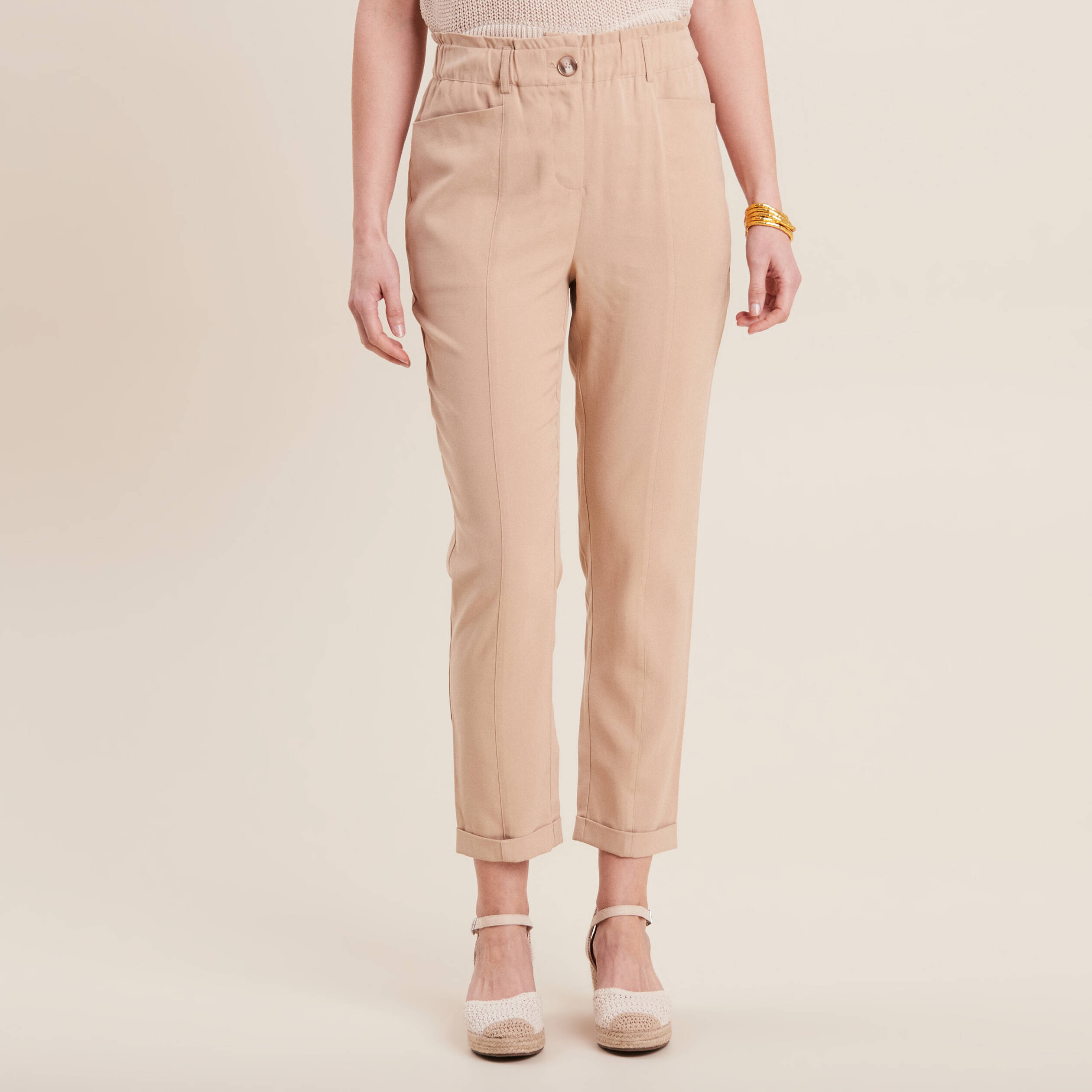pantalon carotte 78eme beige femme Pantalon carotte 7/8ème beige femme