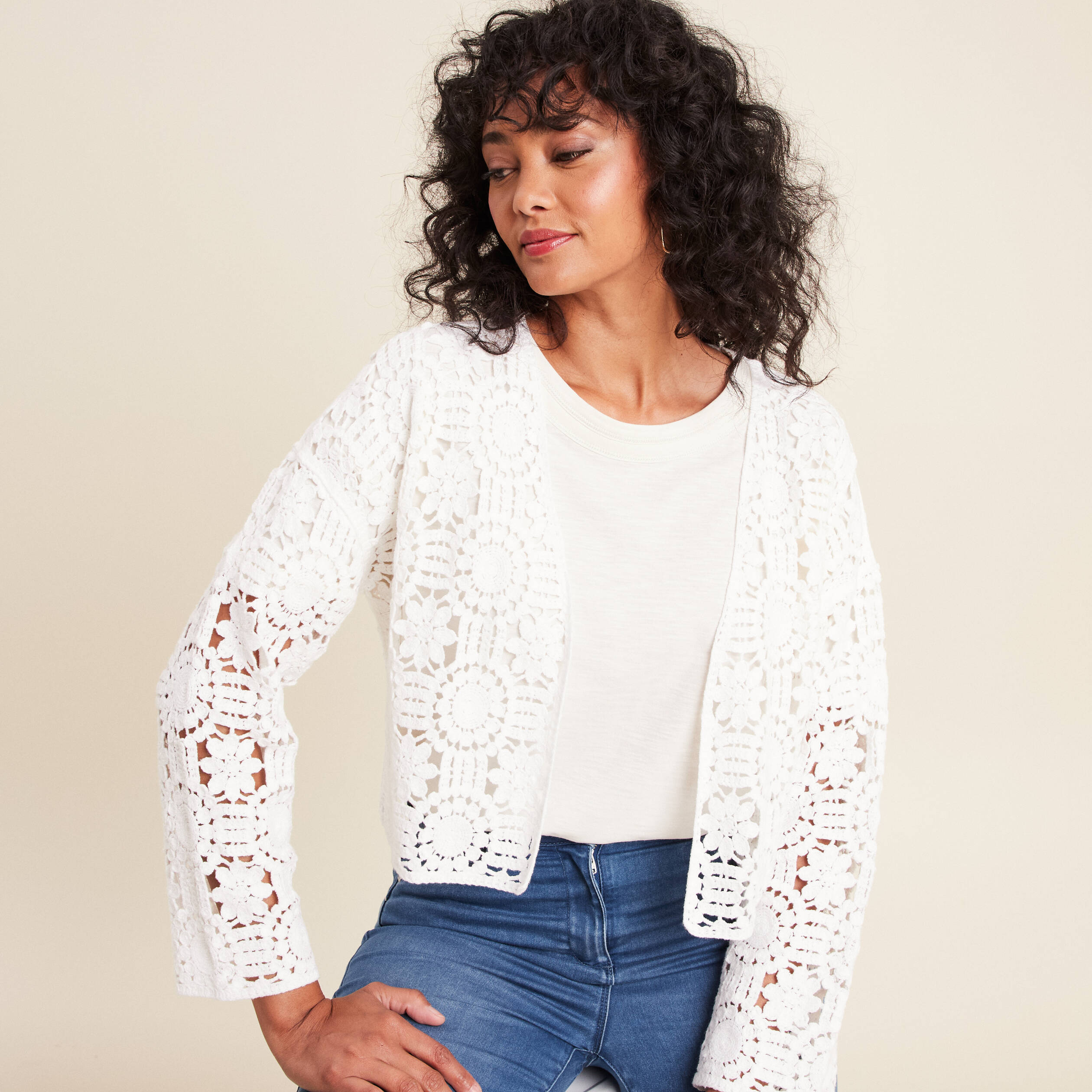 gilet court manches longues ecru femme Gilet court manches longues ecru femme