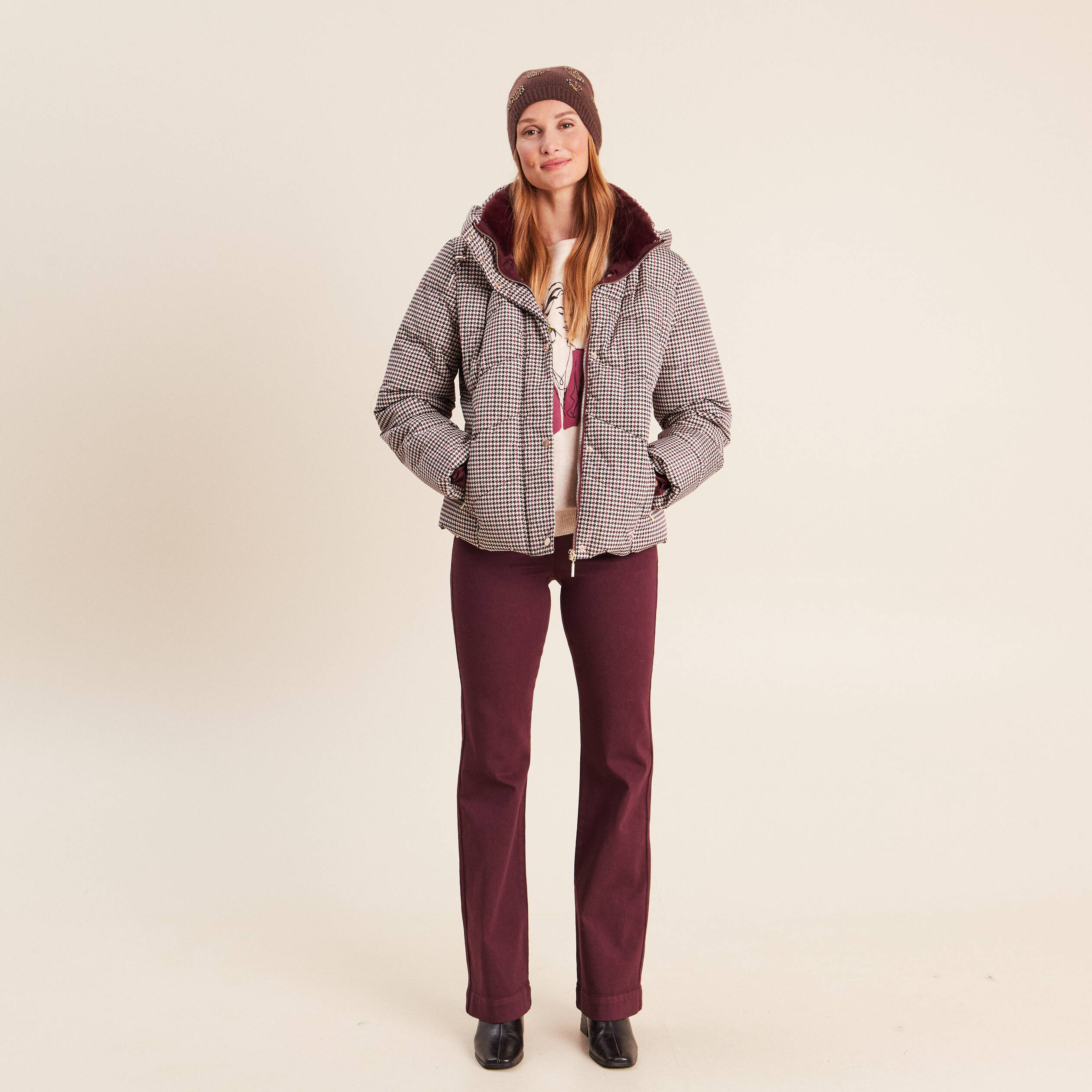 Doudoune capuche manches longues multicolore femme
