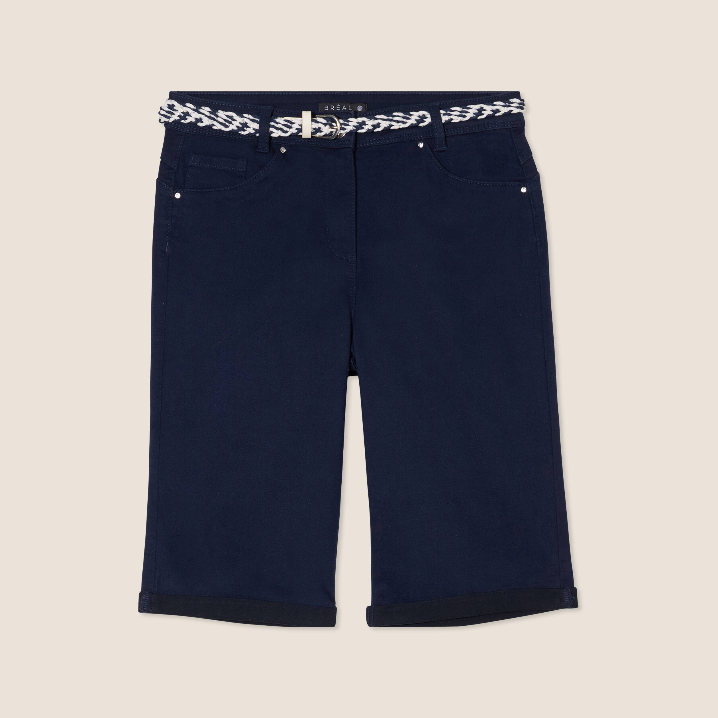 bermuda ajuste ceinture bleu marine femme Bermuda ajusté ceinturé bleu marine femme