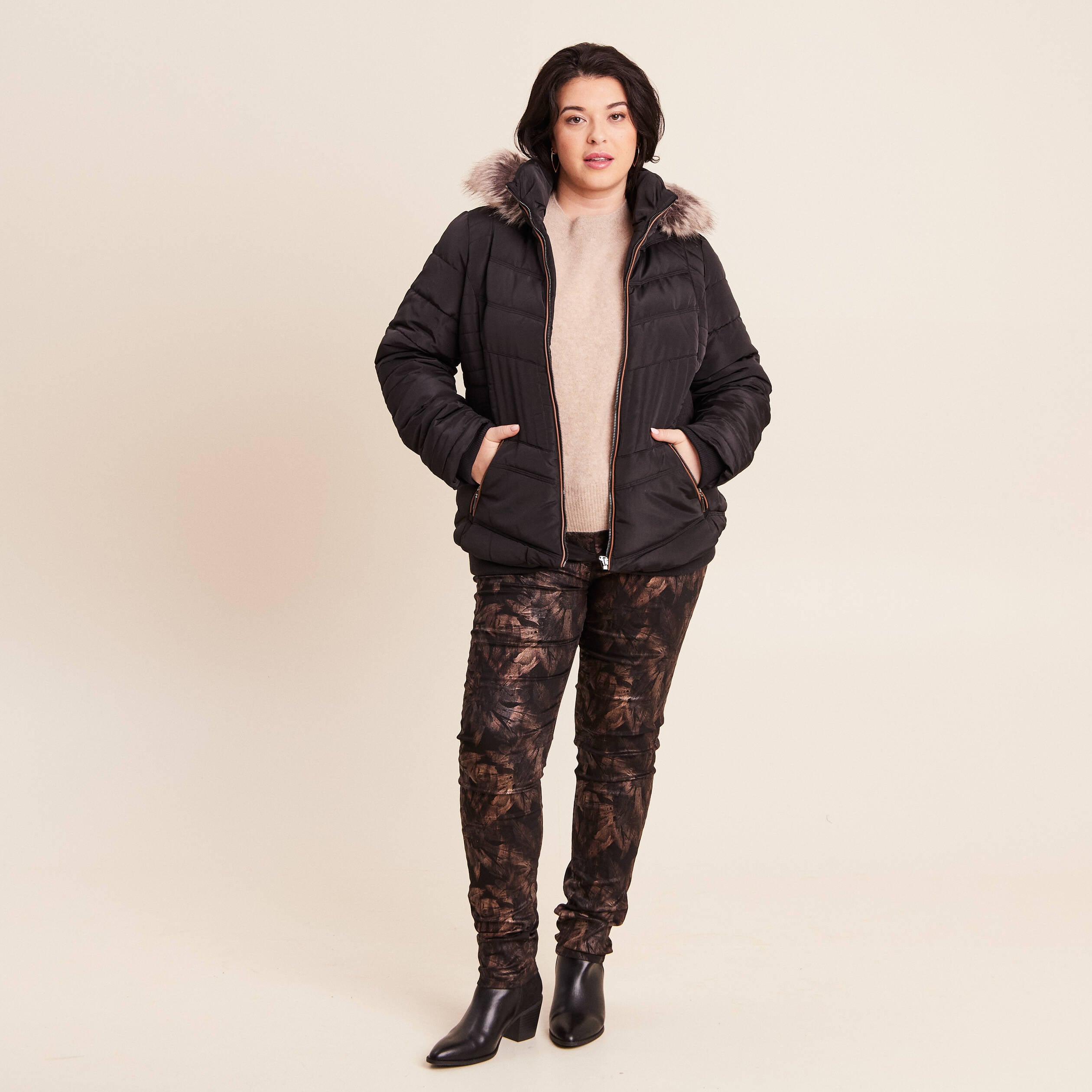 Pull cachemire col montant sable femme