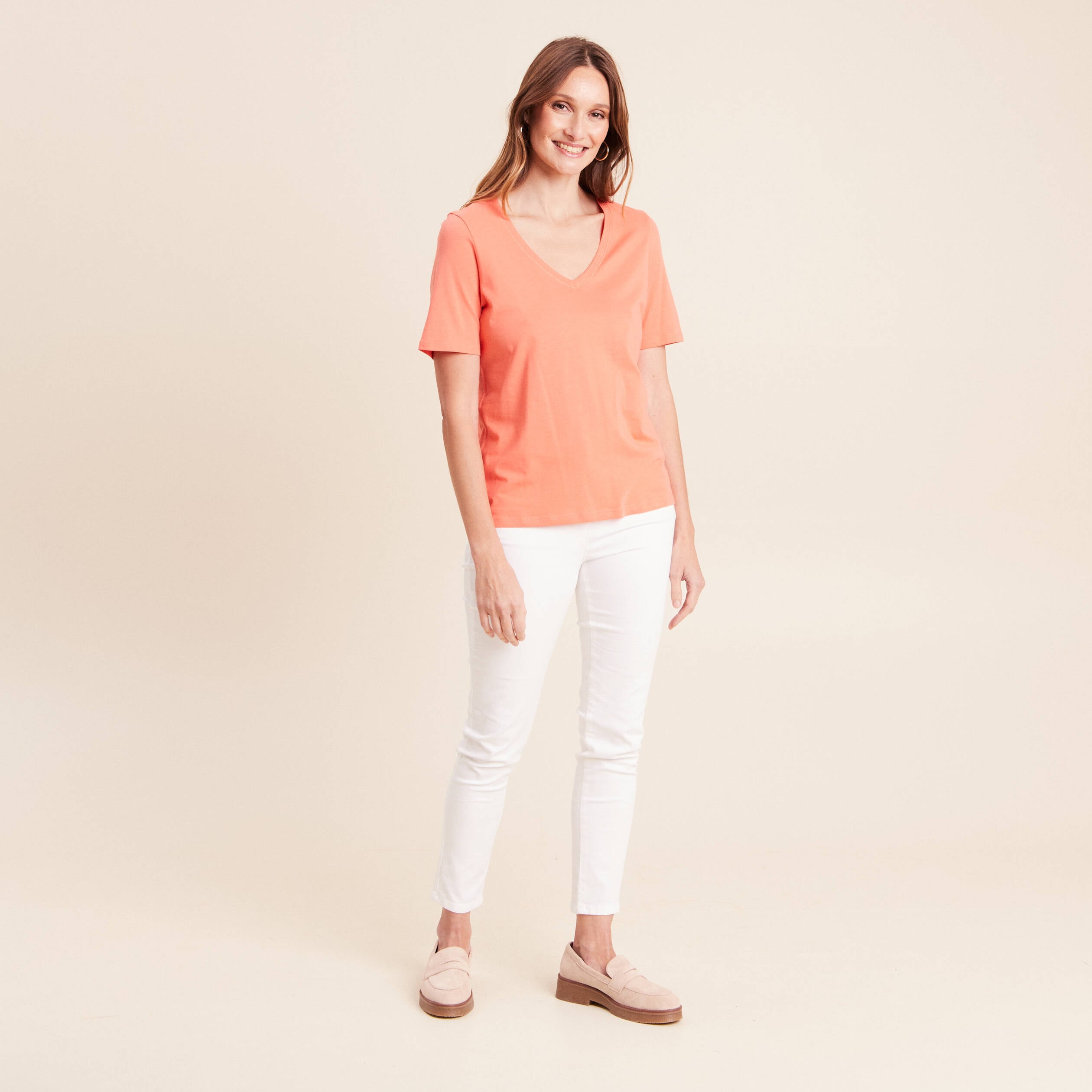 T-shirt manches courtes orange fluo femme
