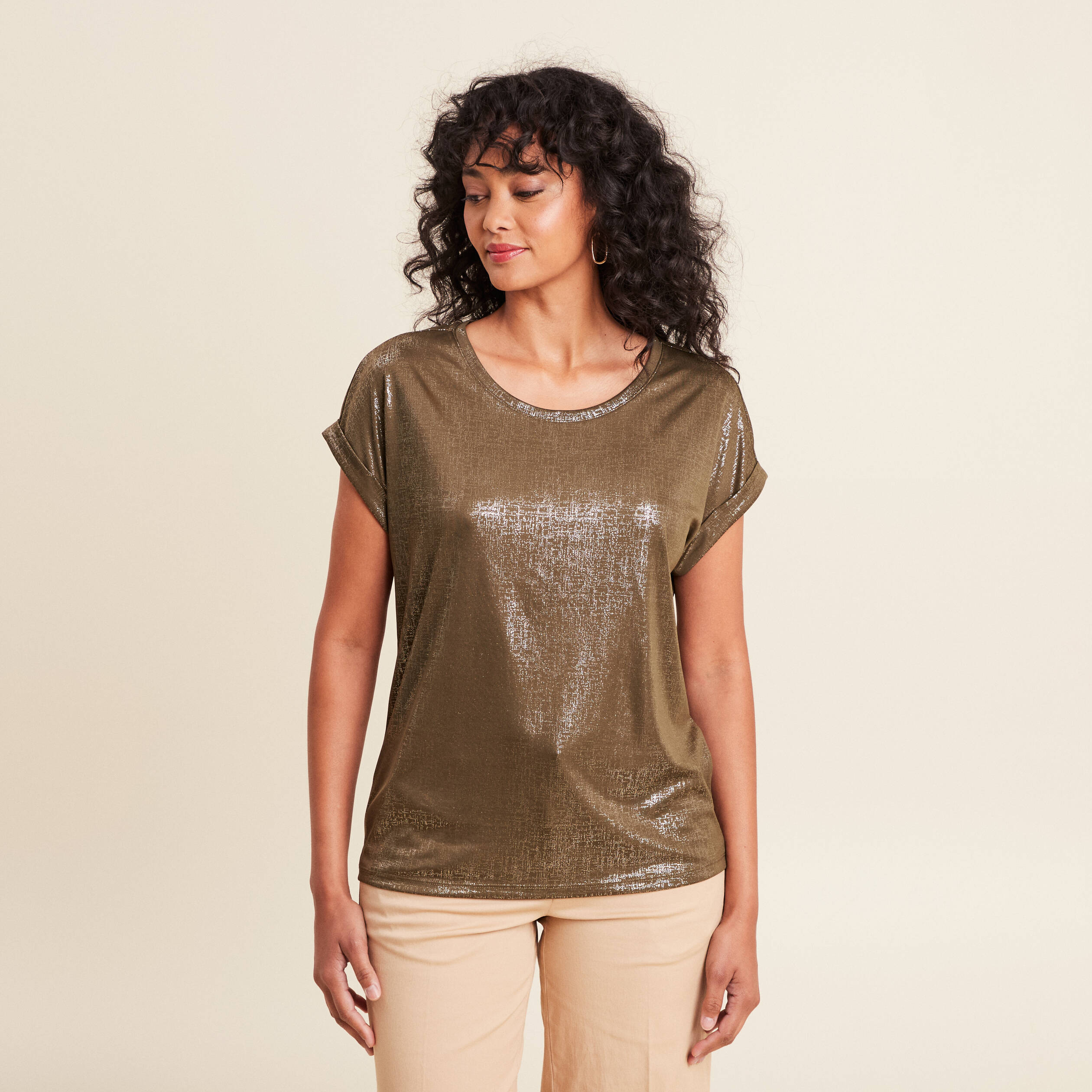 T-shirt droit en coton manches courtes vert foncé homme | La Halle