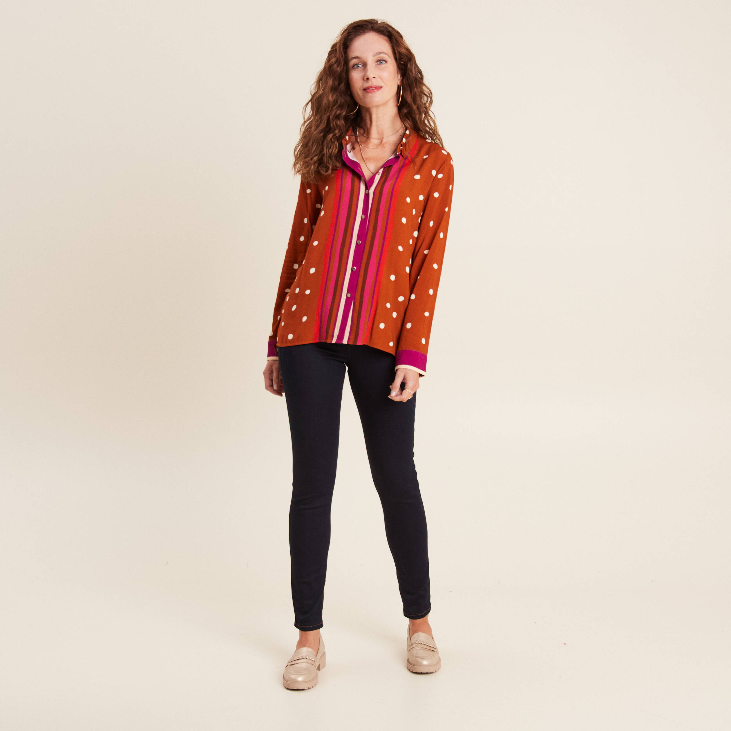 chemise manches longues marron cognac femme Chemise manches longues marron cognac femme