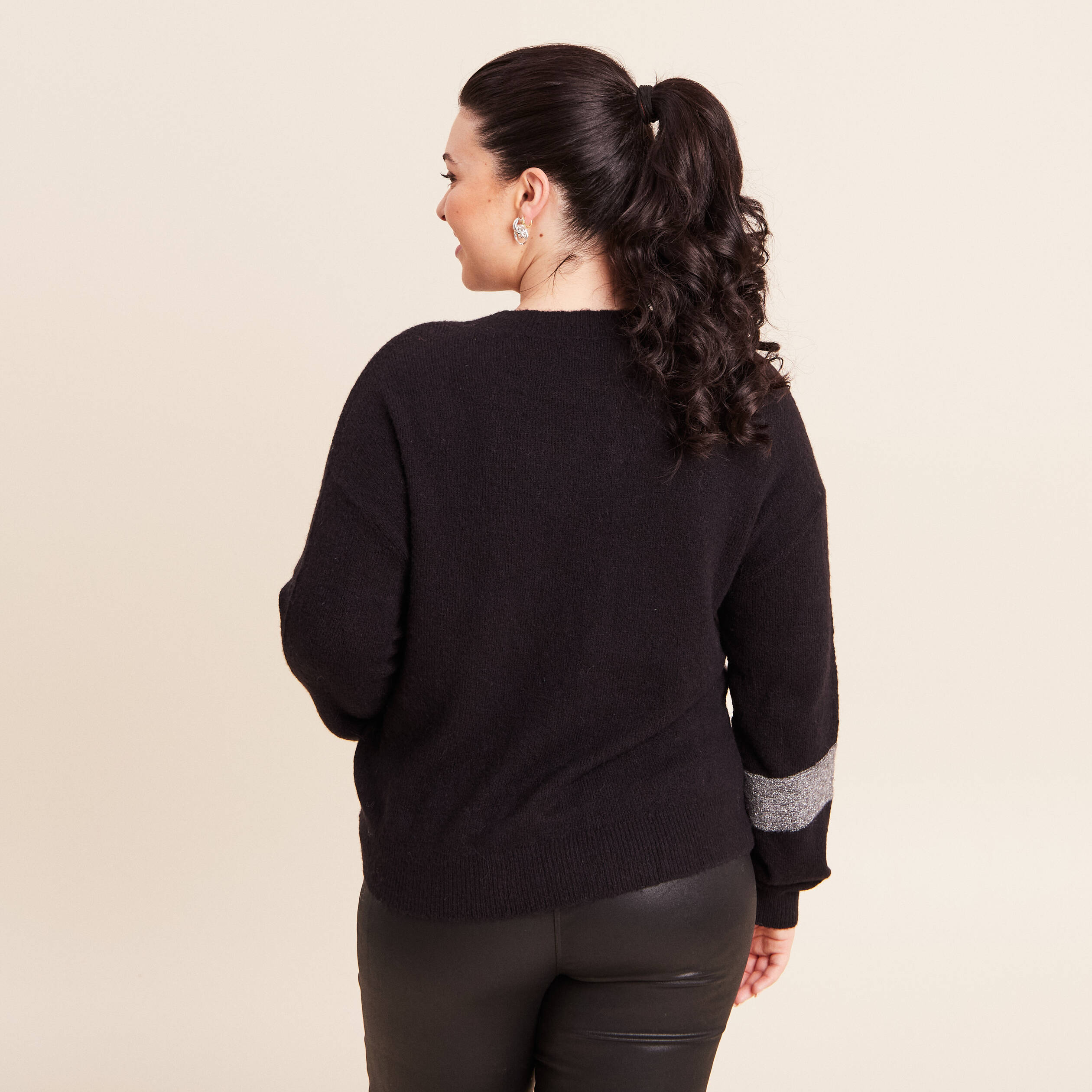 Pull col bateau manches longues noir femme