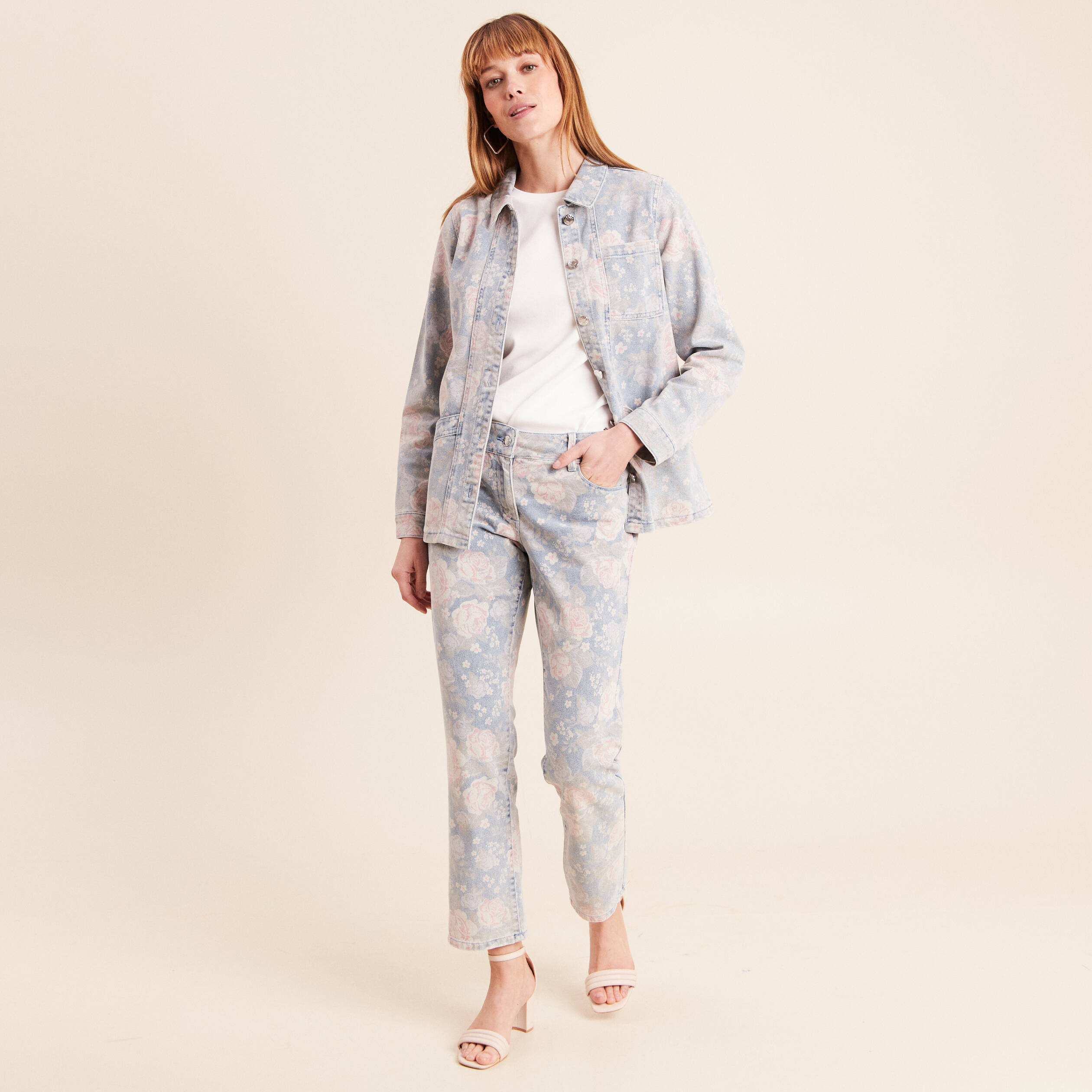 Jean coupe droite 7/8&egrave;me taille standard rose femme